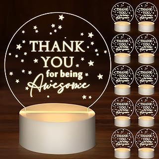 10 Pcs Appreciation Gifts Bulk for Teacher Employee Thank You Coworkers Gift Acrylic LED Night Lamp Thank You for Being Awesome Inspirational Gift for Volunteer Nurse Student Team (Round)