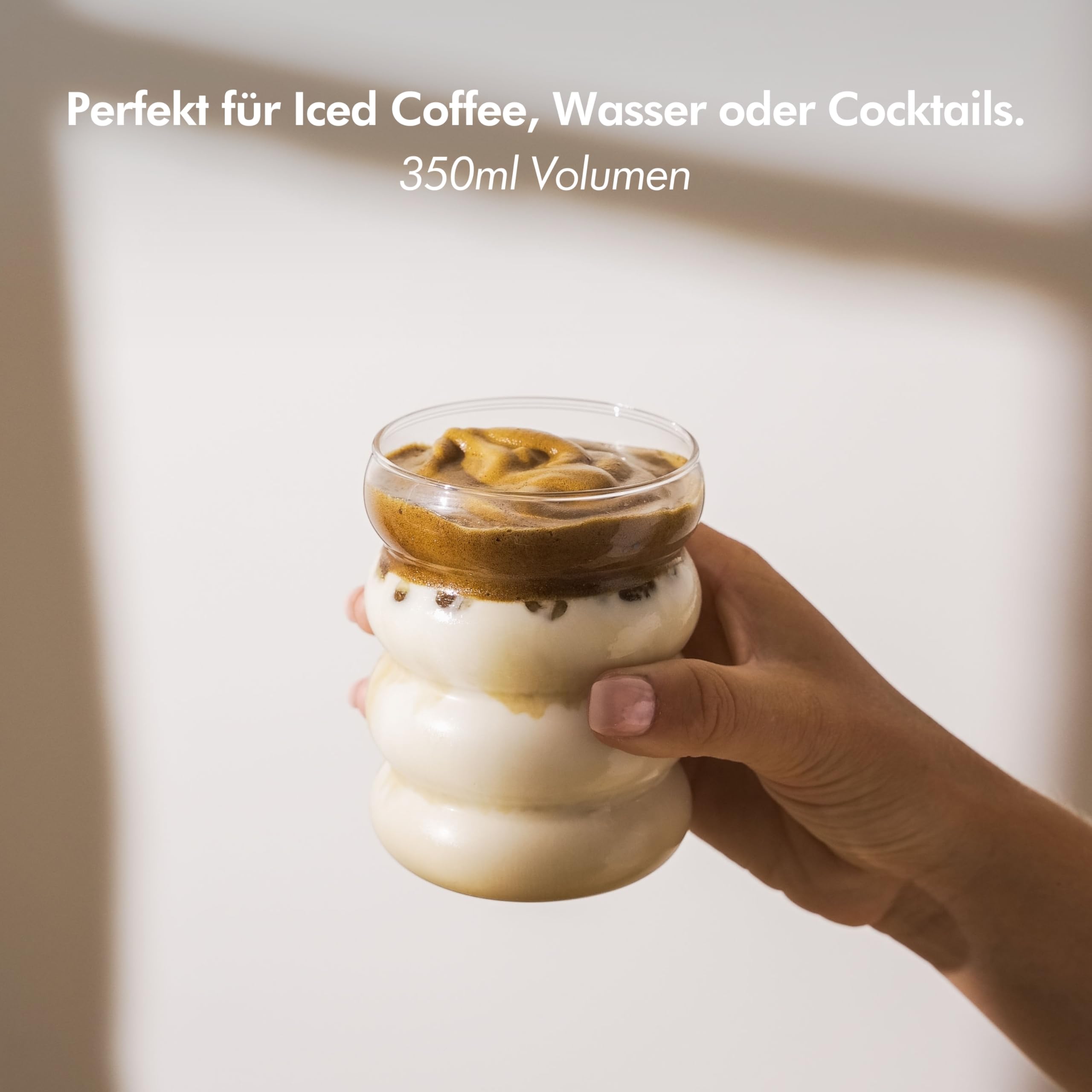 Set 4 Bicchieri A Bolle Hanseküche Con Cannucce Vetro - 350ml Per Caffè Freddo E Cocktail - Foto 6