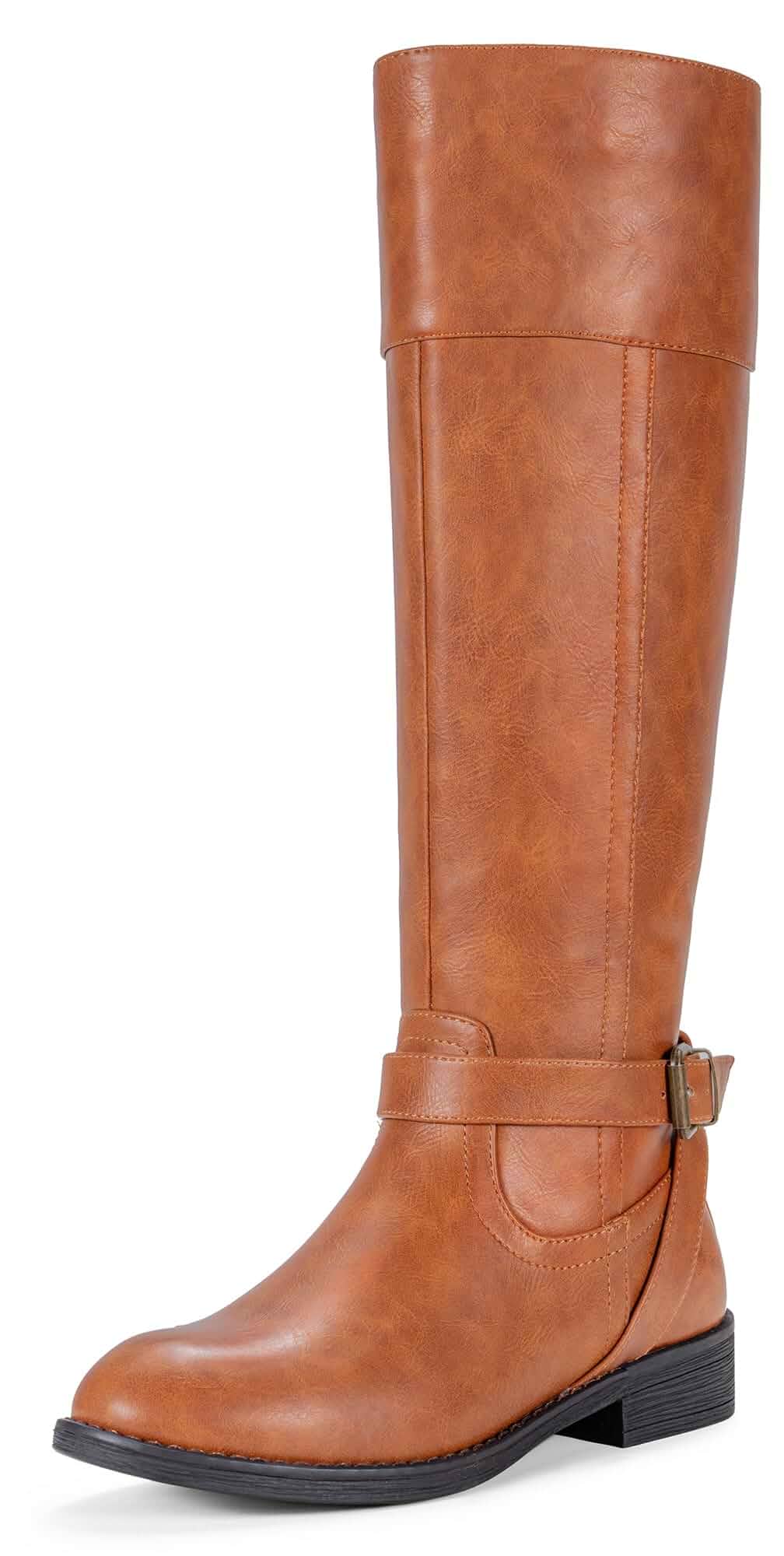 Jeossy Women's Knee High Riding Boots, Round Toe with Low Block Heel Side zipper, buckle accents, padded insole, soft lining, textured rubber outsole for city days walking, weekend casual wear