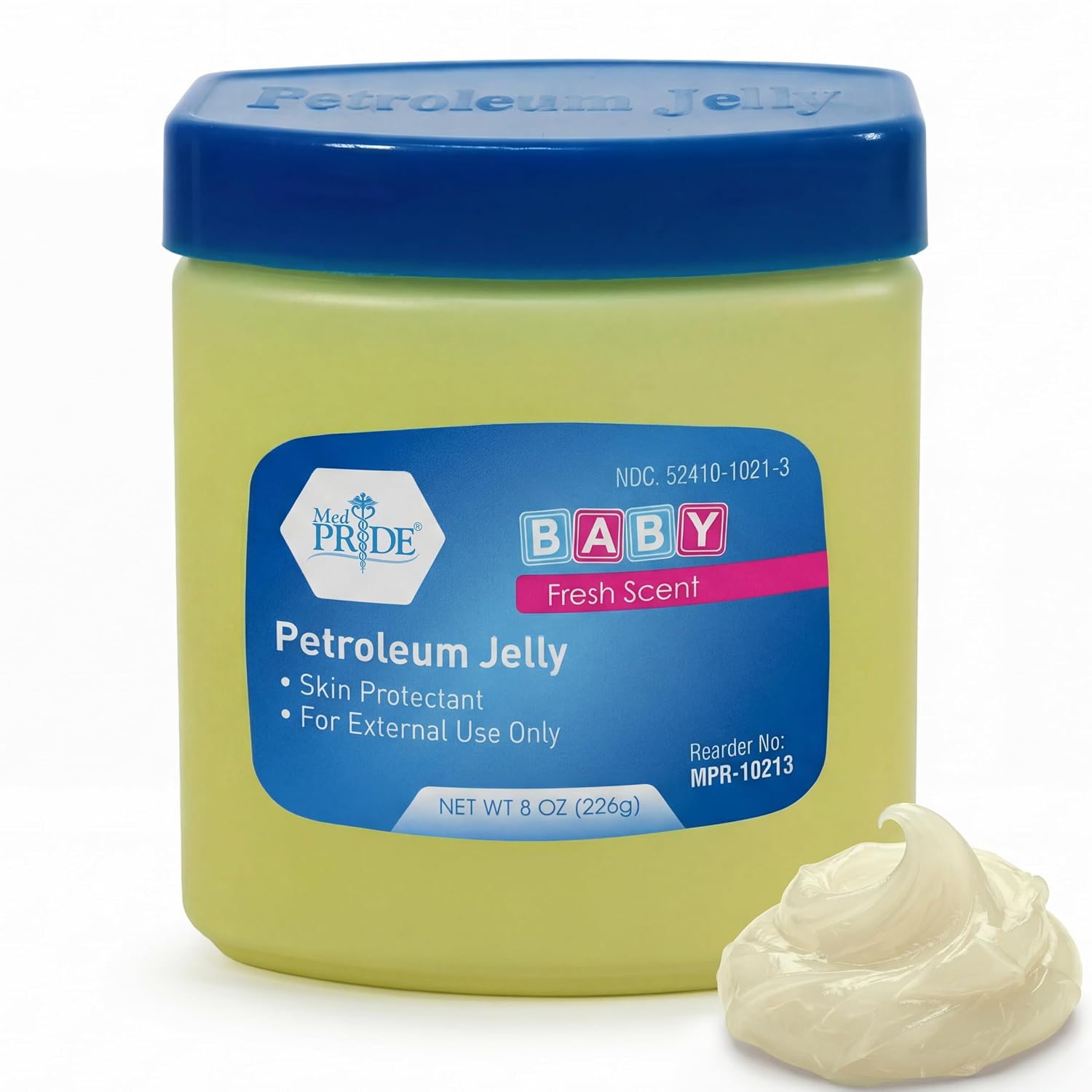 MED PRIDE Petroleum Jelly with Fresh Baby Scent, Baby Blue, 8 oz – Skin Protectant & Moisturizer for Dry Skin, Rashes, Minor Burns, Wounds, Chapped Lips, Dry Hands & Diaper Rash