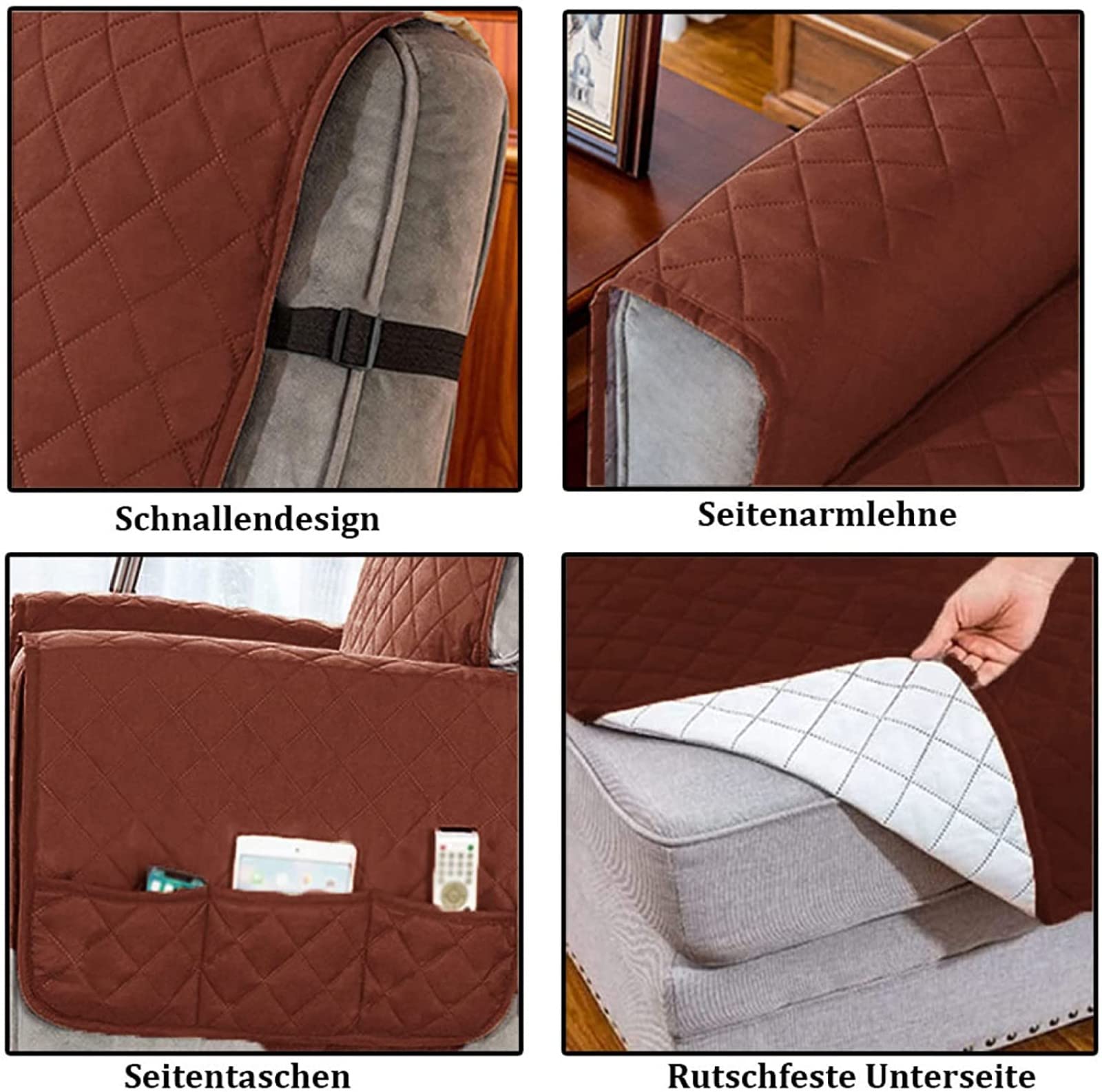 Coprisedia Con Braccioli Per Poltrona Relax – Fodera Antiscivolo Con Tasche, Colore Blu Marine - 2