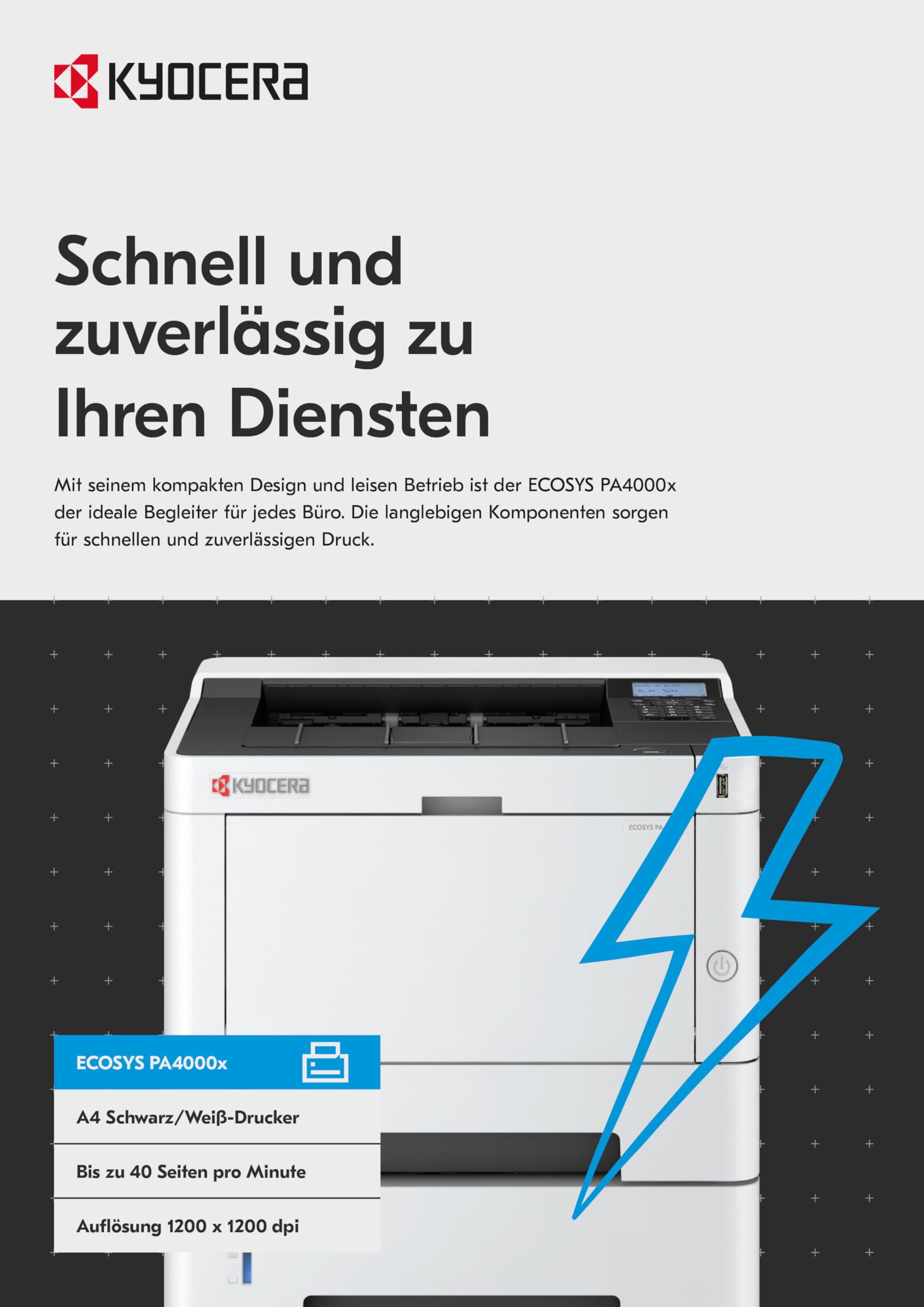 Kyocera Ecosys PA4000x Laserdrucker Schwarz Weiss, Laser Drucker mit Duplex, Drucker klein 40 Seiten pro Minute. Laserdrucker Inkl. Mobile Print Funktion