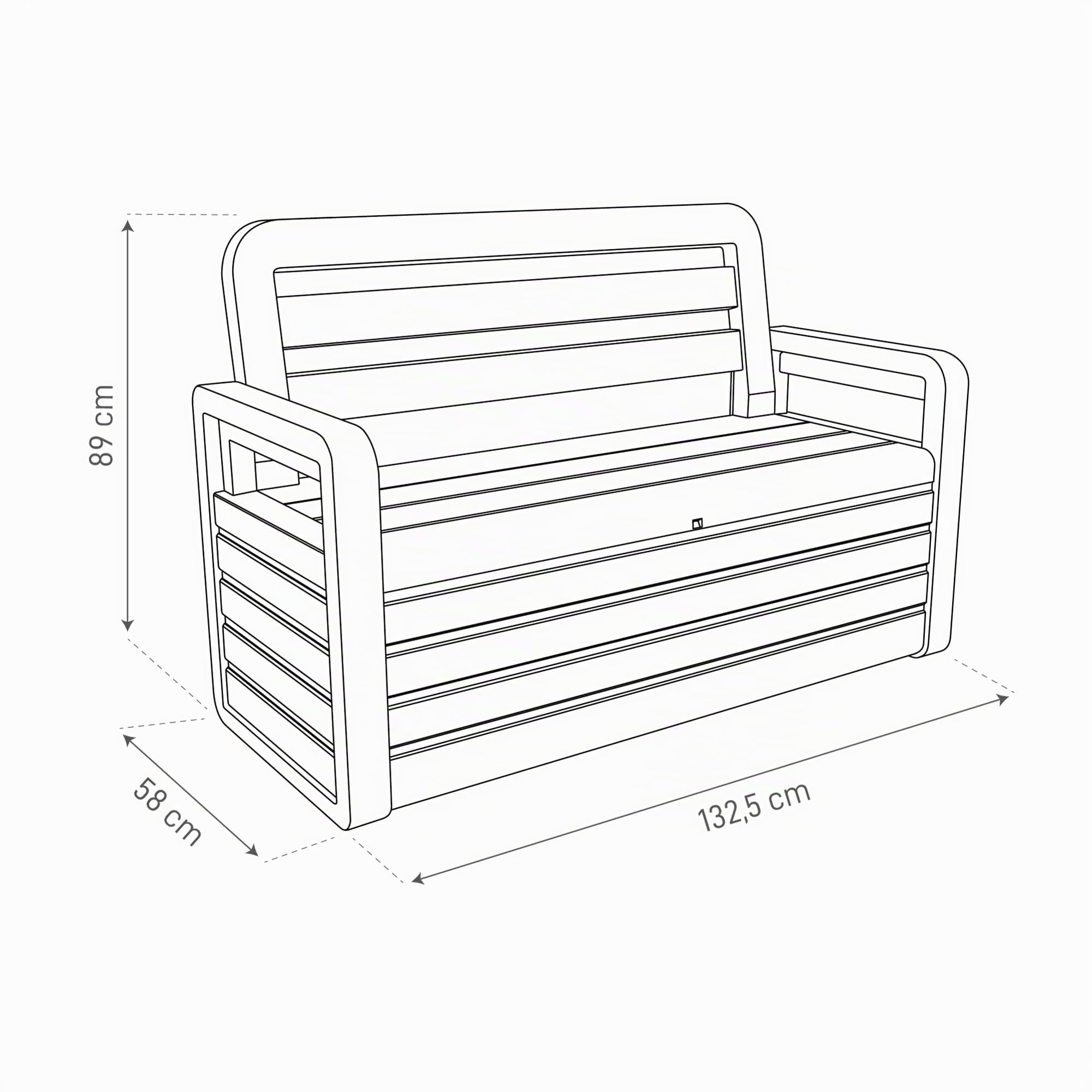 Toomax - Baúl Foreverspring con asiento para 2 personas y compartimento interior de 270 litros, fabricado con resina de efecto madera, 132,5 x 58 x 89 cm, art. 599, color blanco.