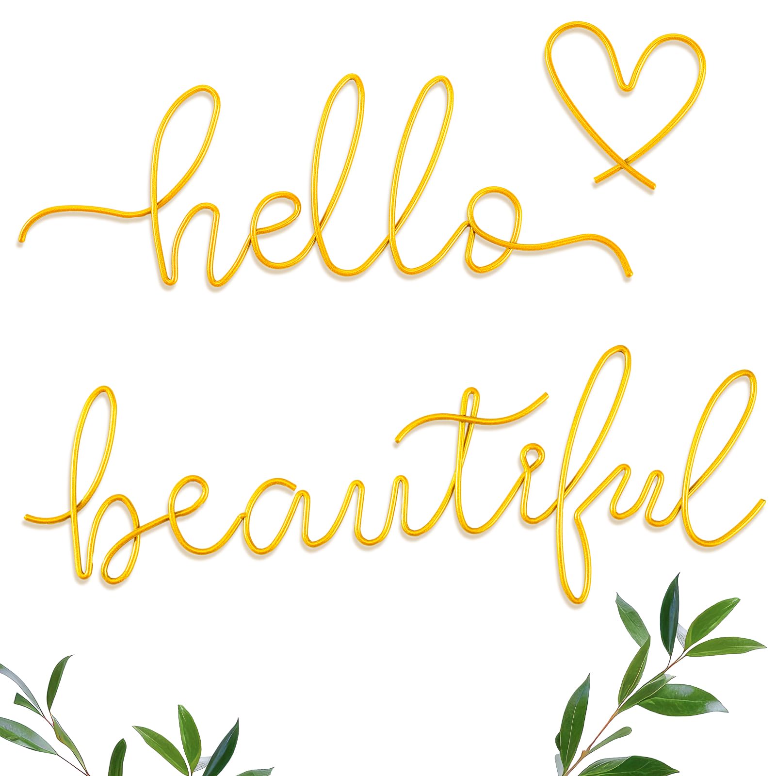 Hicarer Metal Hello Beautiful Wall Art Minimalist Wall Decor, Gold