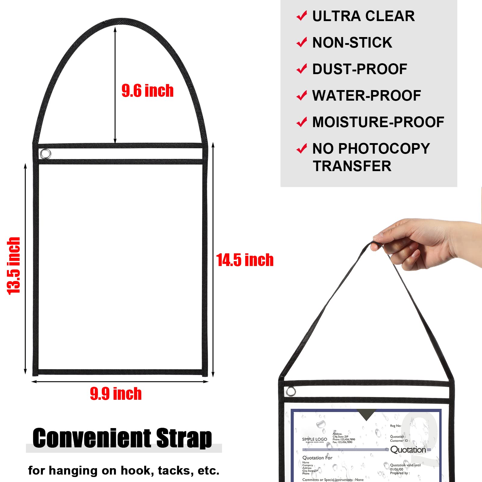 50 Stück Arbeitskartenhalter für 22,9 x 30,5 cm hängende Hülsen aus Kunststoff mit Gurt, beide Seiten transparent (schwarz)