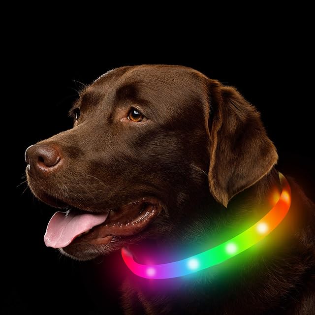 NOVKIN LED Dog Collar , Rechargeable RGB Color Changing Light Up Dog Collars, Waterproof Dog Lights Make Pet Visible and Safety for Night WalkingOutdoor, Camping, for Small Medium Large Dogs