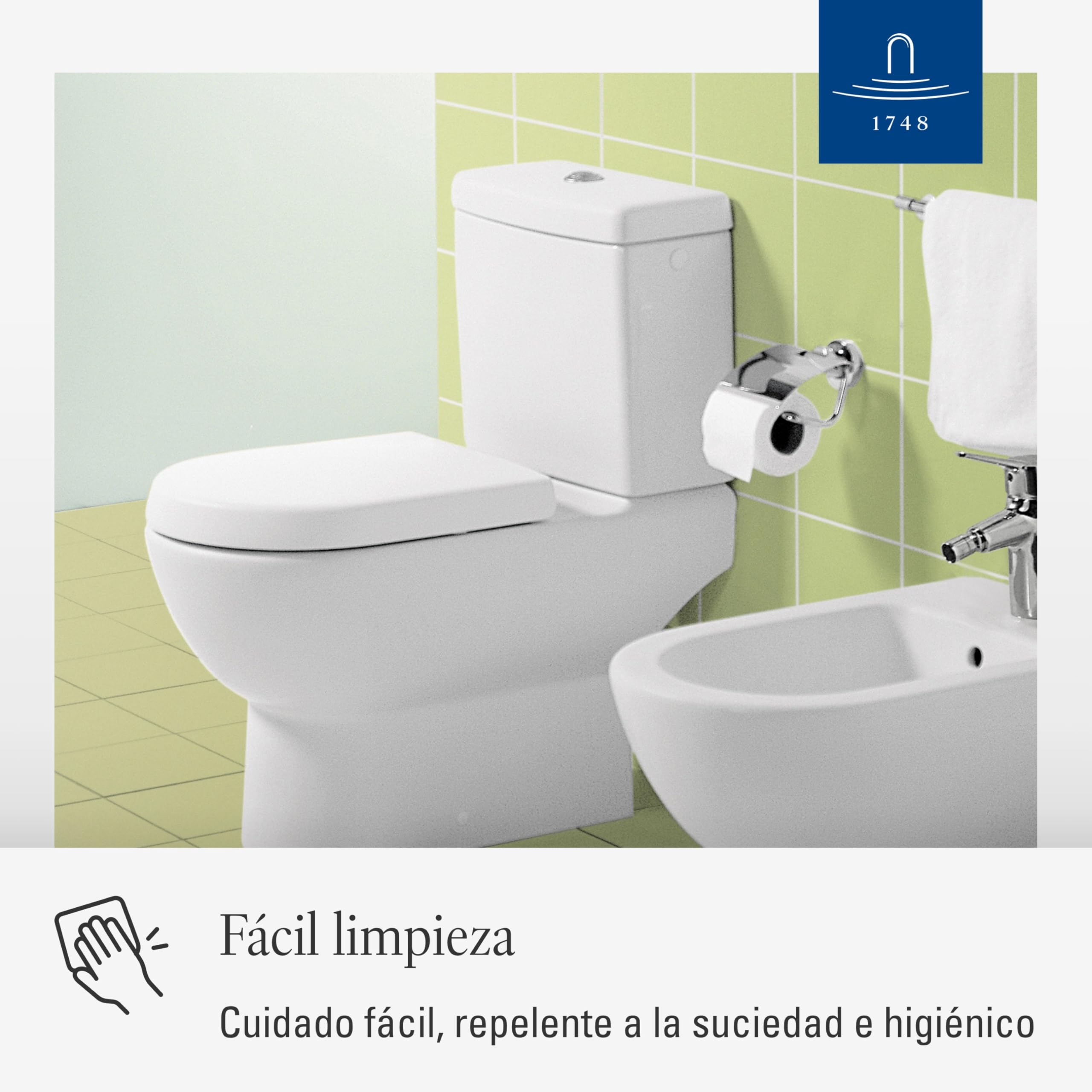 Villeroy & Boch Subway, asiento para inodoro – Tapa de WC blanco brillante con cierre automático - Aro extraíble con tapa hecho de Duroplast resistente - Diseño elegante en D - Recambio original