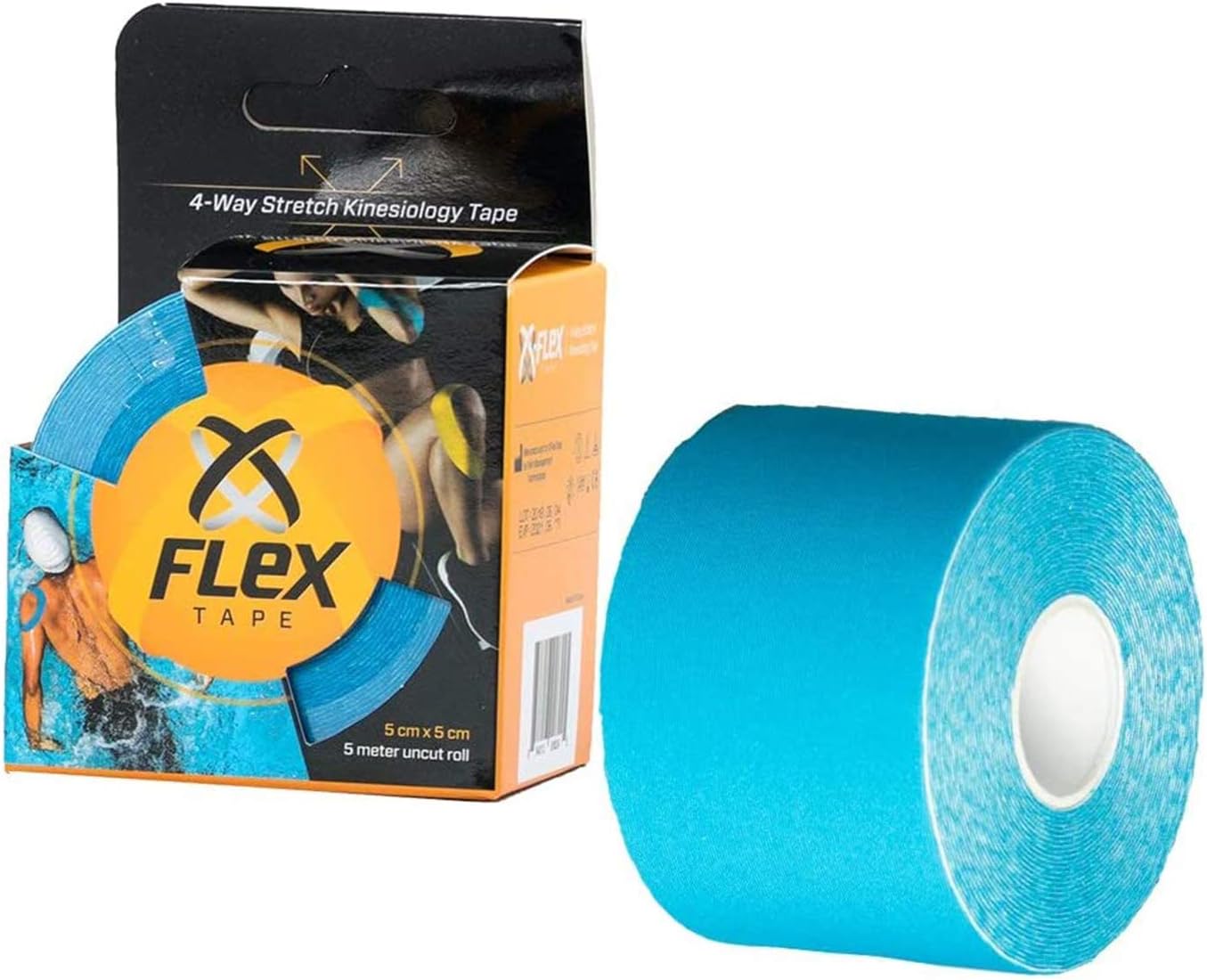 XFlex K Tape Waterproof Elastic Uncut Roll (2 inch x 16 ft) – Physio Tape Athletic 4 Way Stretch for Sports Training and Physical Therapy– Pro Kinesiology Physio Tape (Blue)