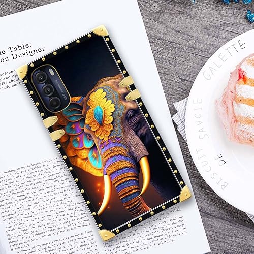 Miniatura 6 de TAMEFOX Funda para Moto G 5G 2022, hermosa funda cuadrada de elefante con diseño elegante de lujo para mujer, decoración de metal, esquina a prueba