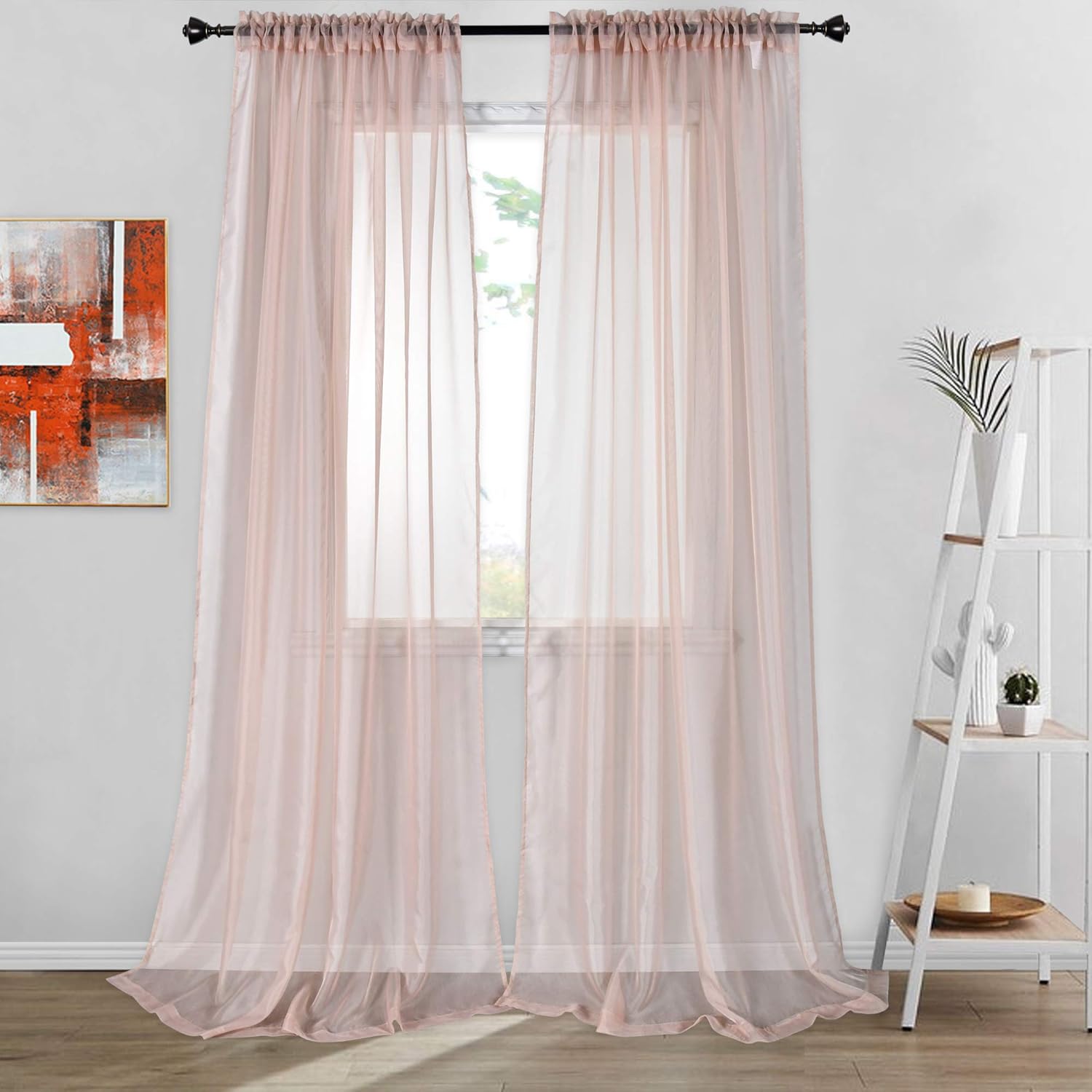 DONREN 2 Panels Solid Color Blush Pink Sheer Curtains Elegant Rod Pocket Window Voile Panels Drapes for Bedroom Living Room (52X95 Inches)