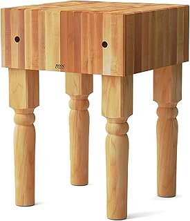 John Boos AB Series Square Wooden Maple Cutting Board 18”x18”x34” – 10” Thick, 135-lb Non-Reversible Butcher Block with Legs & End-Grain