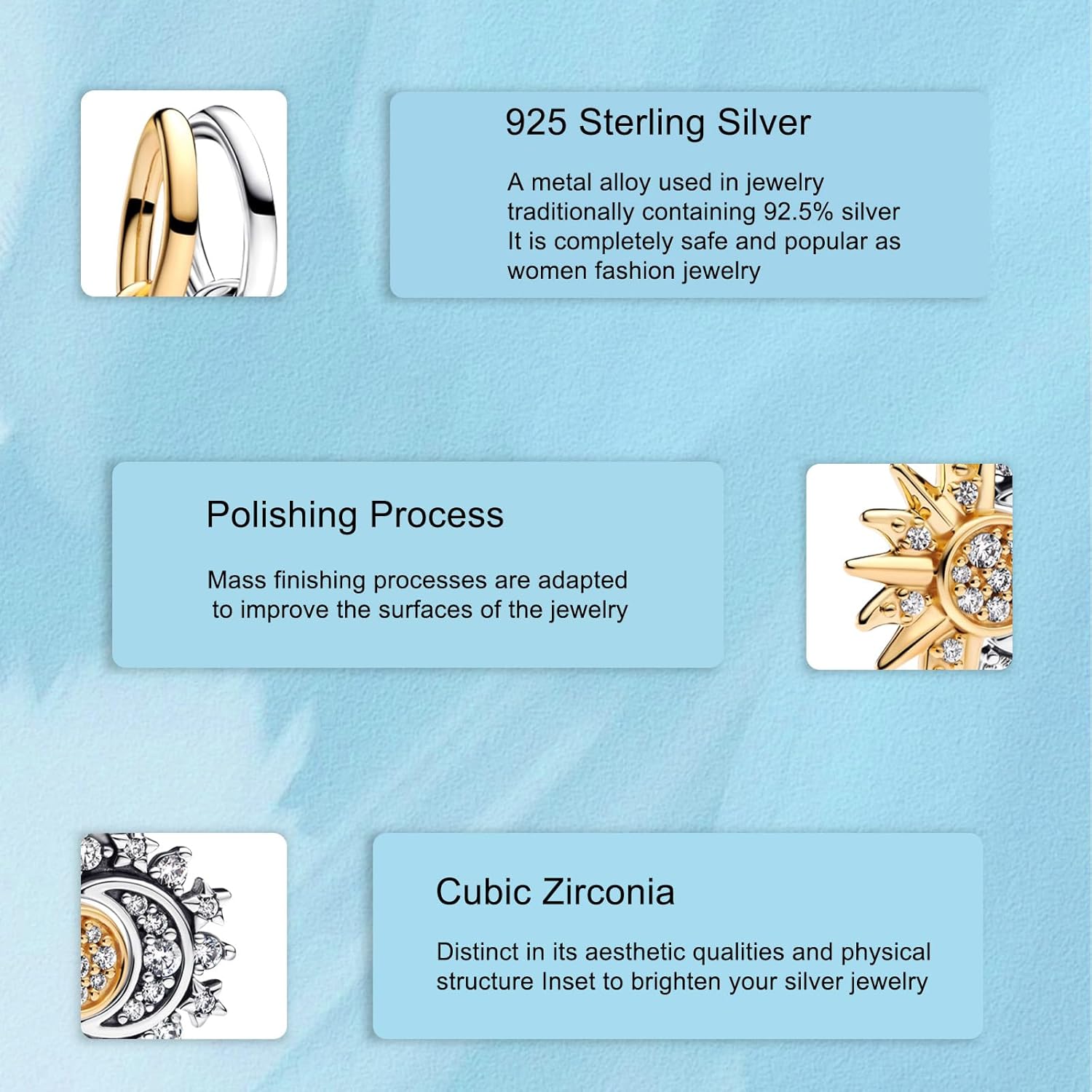 Two Color Sun and Moon Charms for Bracelets 925 Sterling Silver Dangle Pendants Beads Jewelry for Women - Image 3