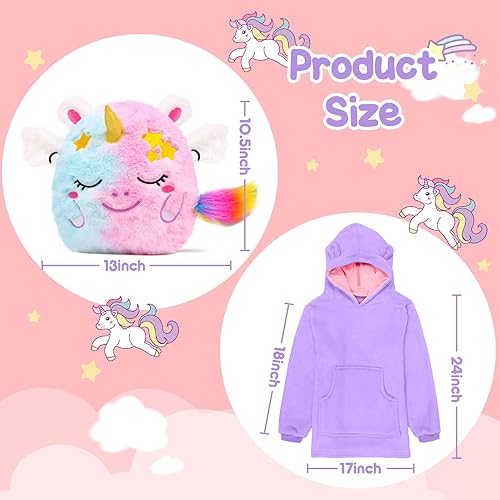 Miniatura 6 de G.C Peluche de unicornio 2 en 1 y sudadera con capucha, regalos de unicornio para niñas, juguetes de unicornio arcoíris, almohada suave, regalo de