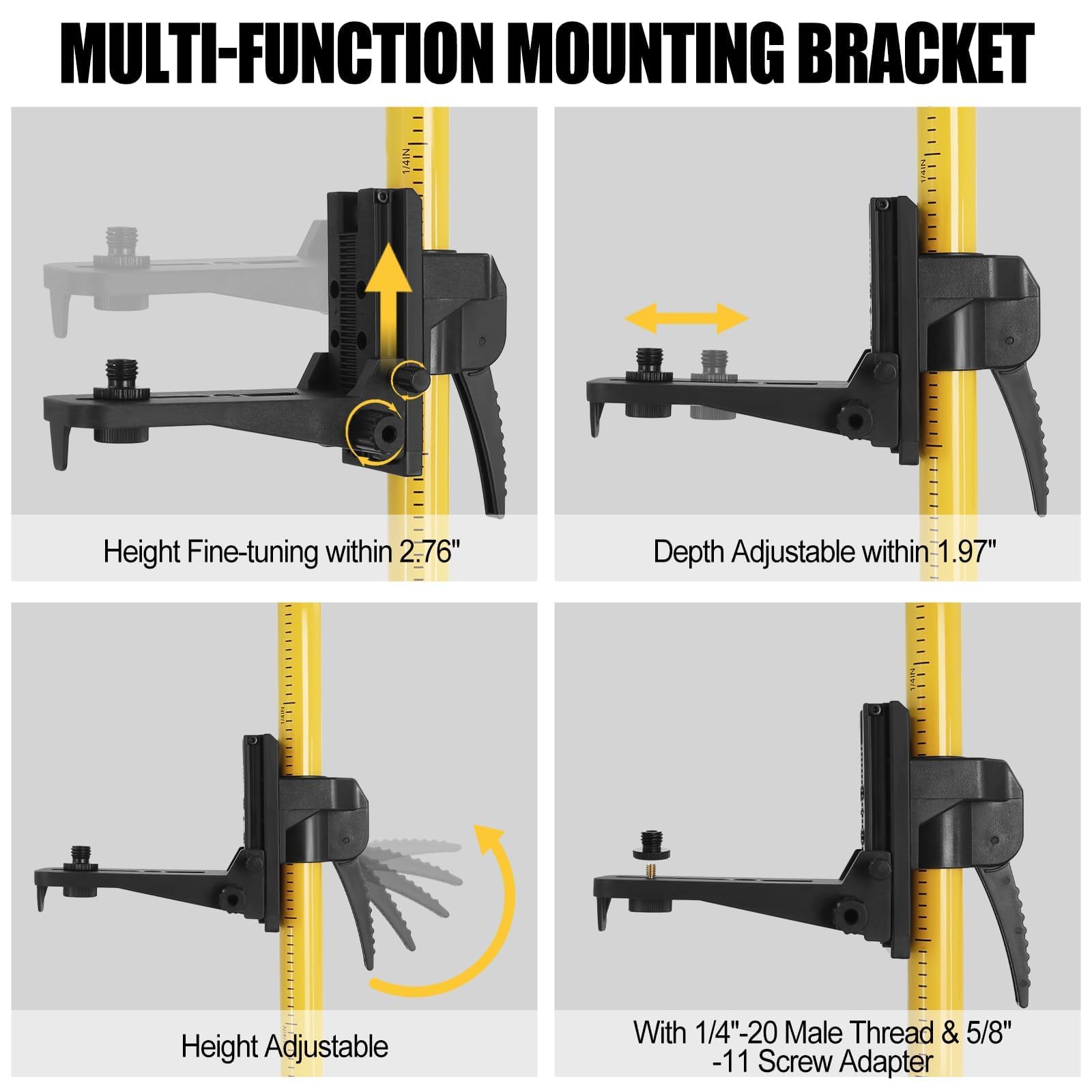Perche Télescopique Réglable 3,7 m avec Trépied,Laser Level Tripod avec Base de Montage de 1/4“ x 20” et Adaptateur Fileté 5/8"-11 pour Les Niveaux Laser Rotatifs et Linéaires
