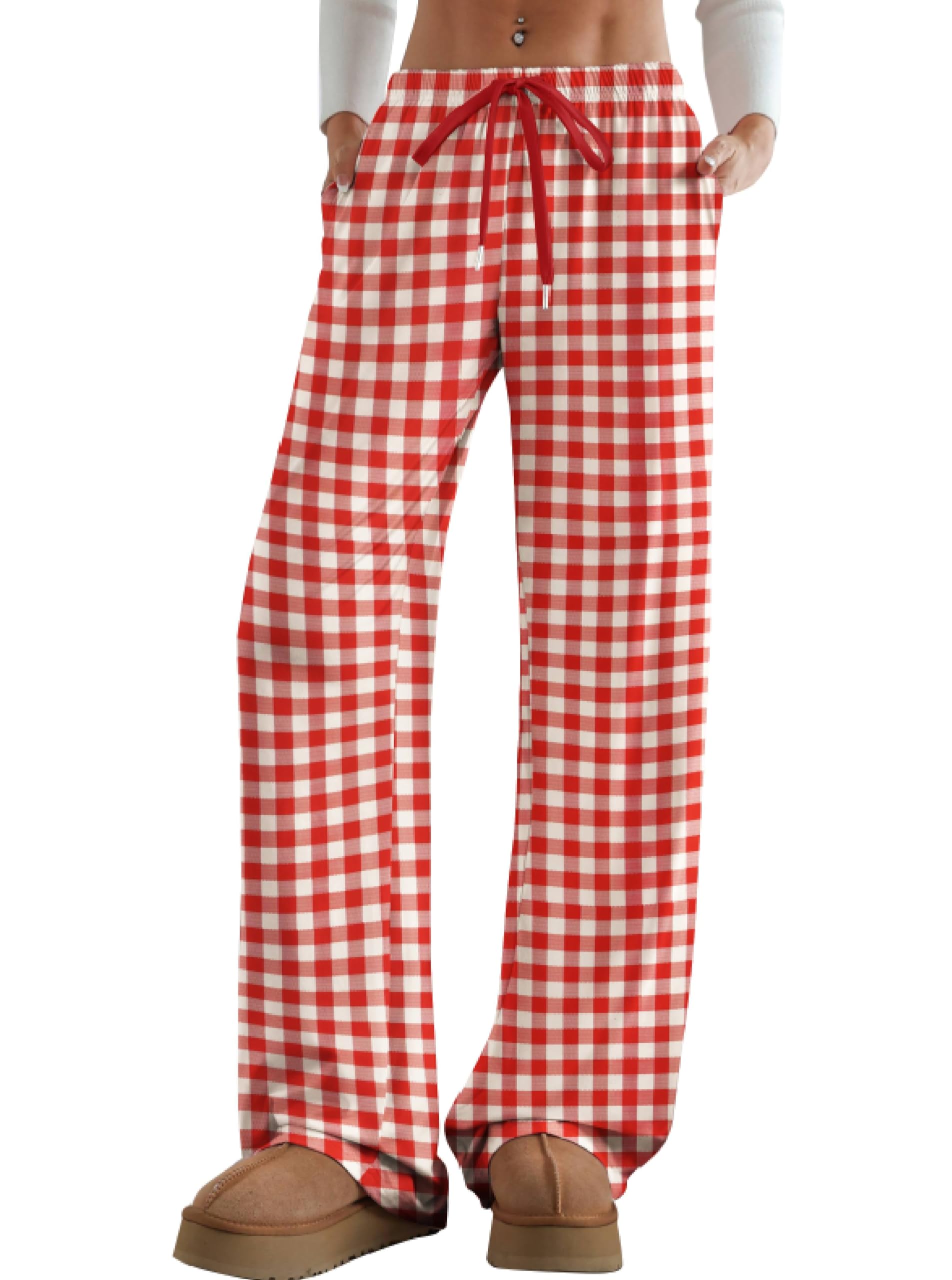 Aoulaydo Womens Wide Leg Lounge Pants Low Rise Baggy Pajama Bottoms with Pockets Y2K Pjs Bottoms