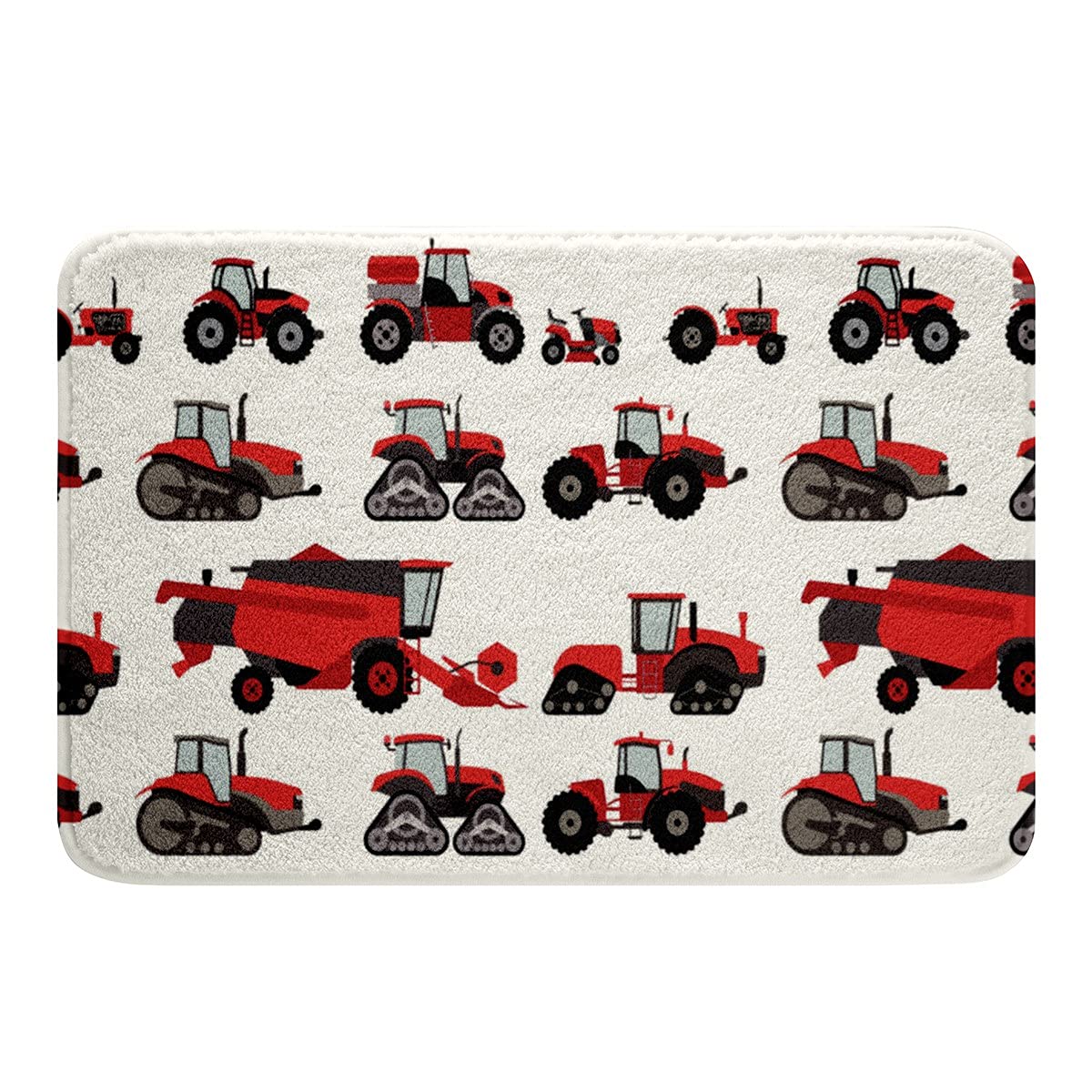 Red Tractor Bathroom Rug Mat Heavy Equipment Non Slip Bath Rug Water Absorbent Kids Boys Harvester Tractor Tub Shower Fleece Bath Carpet Vehicles Entryway Rug for Kitchen/Living Room Decor 16