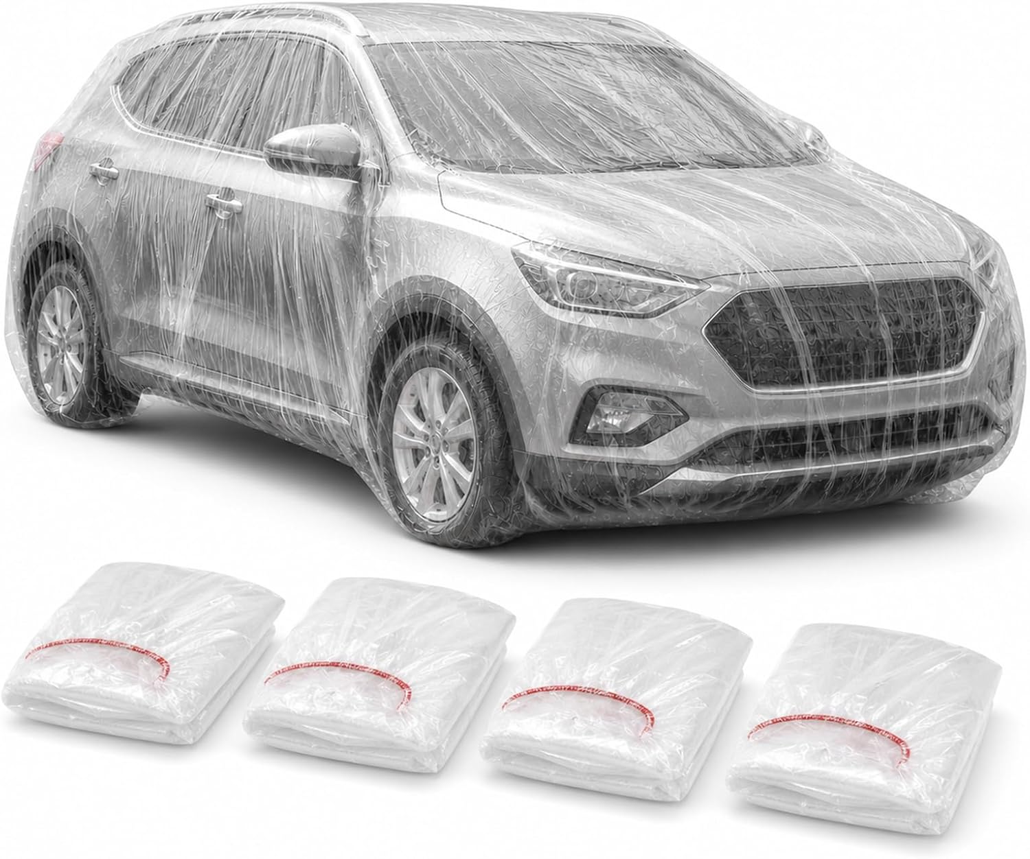 4 PCS Disposable Plastic Car Cover, 21.7' × 13.1' Waterproof Rain Dust Garage Cover with Elastic Band, Transparent Plastic Protector Universal for Sedans Trucks SUVs