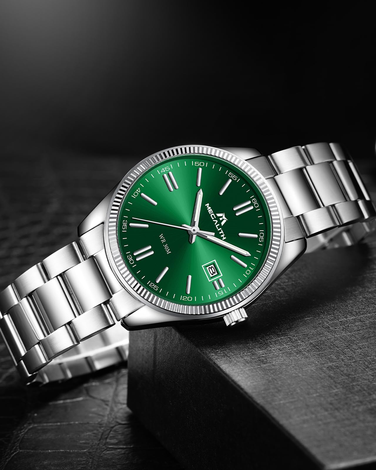 MEGALITH Montre Homme Affaires Analogique: Acier Etanche Montres avec Aiguilles Lumineuses Date - Cadeau Anniversaire pour Travail Business Hommes Design Intemporel