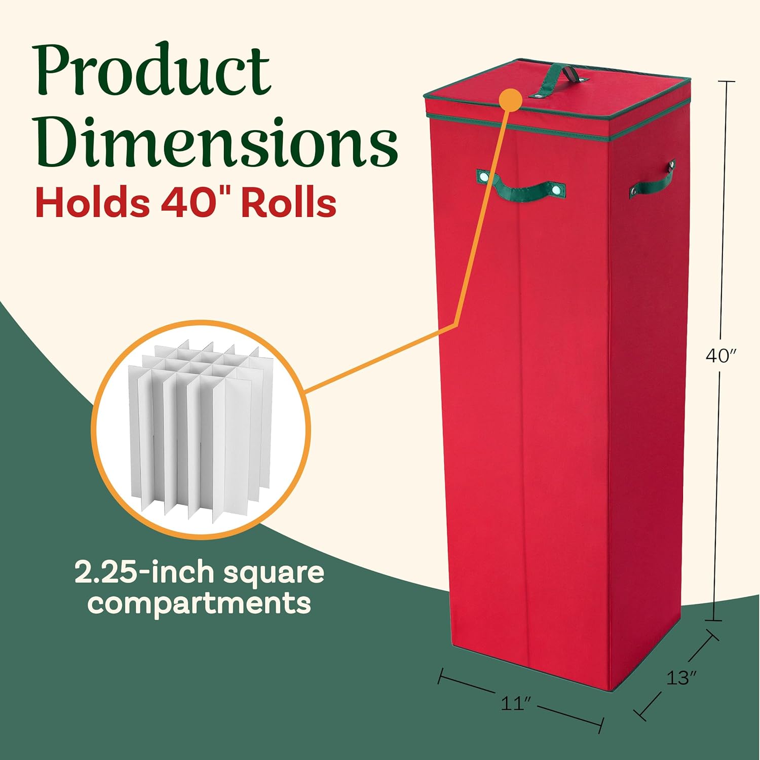 Wrapping Paper Storage Box - Holds 20 Rolls of Gift Wrap - Upright Container with Dividers - For Holiday and Christmas Wrap by Elf Stor (Red) 1 Count (Pack of 1) Red Container