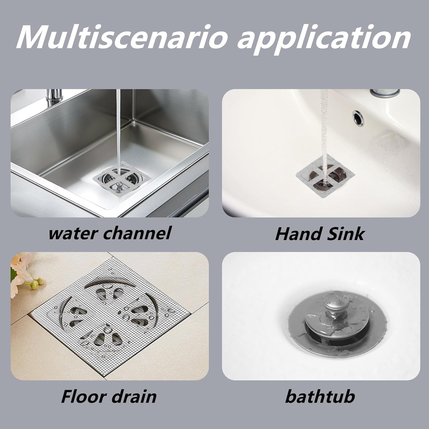 30Pcs Disposable Shower Drain Cover Hair Catcher 4" X 4" Square Shower Drain Mesh Stickers Flat Floor Drain Sticker for Bathroom, Laundry, Bathtub, Sink Adhesive Window Screen Repair Tape Kit