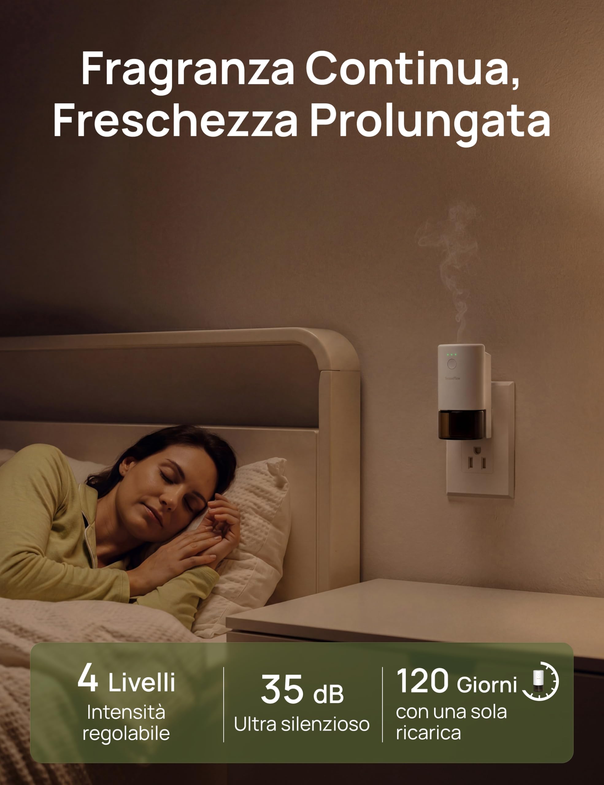 Diffusore di Oli Essenziali SF101 PRO Ultrasuoni Senza Acqua Profumatore per Ambienti, 100% Vegetale, Aroma Fino a 120 Giorni, LED, Ideale per Casa, Hotel e Studio - Lavender Citrus Musk