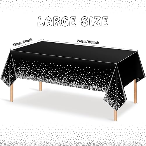 Miniatura 2 de FunnyPars Paquete de 4 manteles desechables de plástico con lunares negros y plateados, para cumpleaños, bodas, baby shower, compromiso,