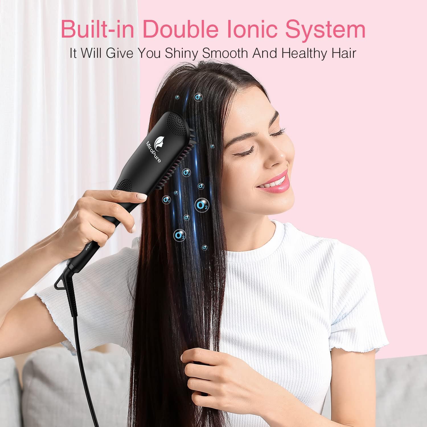 Hair Straightener Brush by MiroPure, 2-in-1 Ionic Straightening Brush with Anti-Scald Feature - Image 4