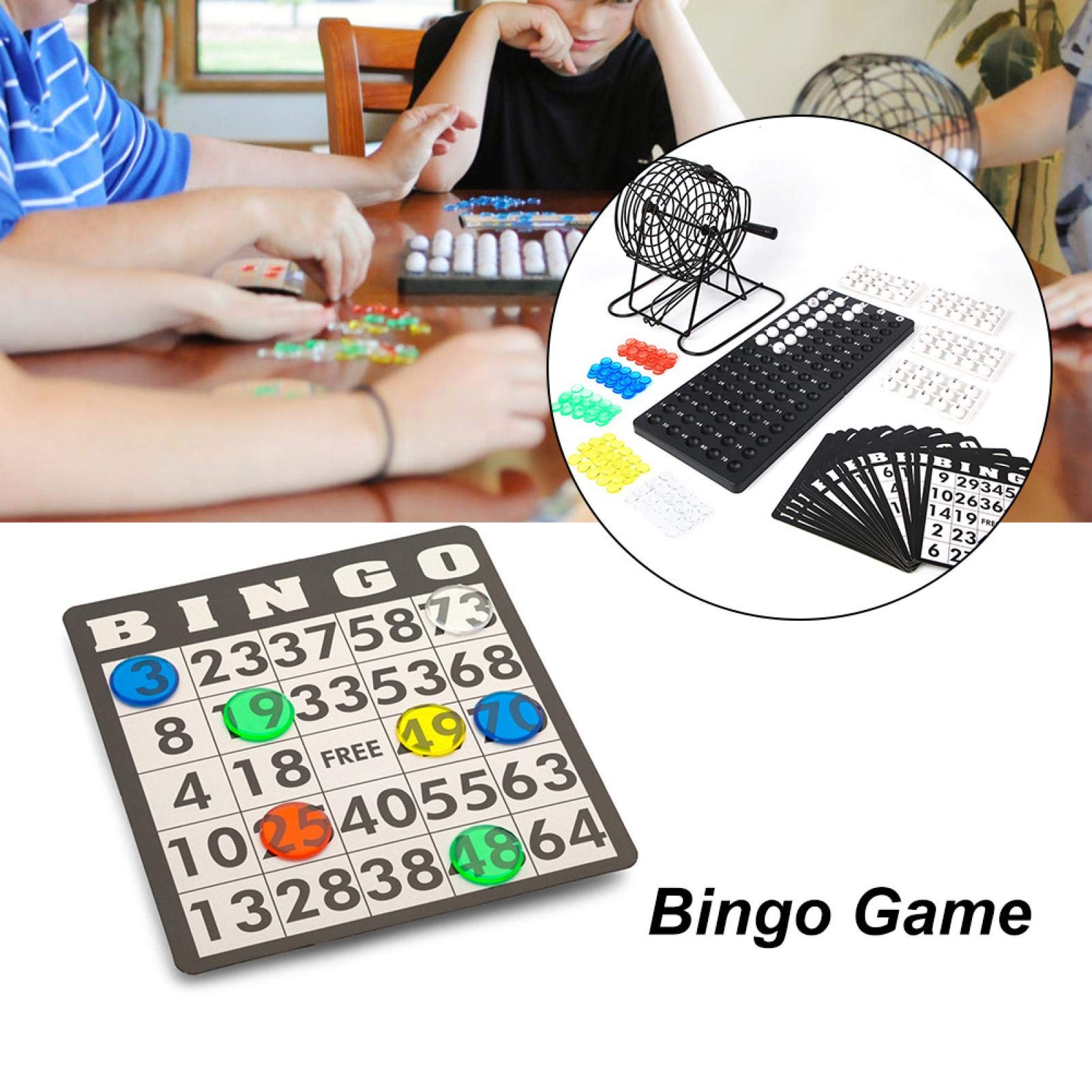 Bingo Lotteriemaschine Deluxe Set - Mit 75 Bällen, 18 Karten, Metall-Käfig