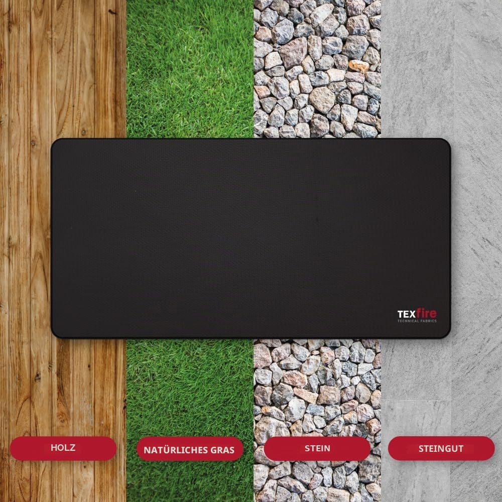 TEXFIRE | Feuerschutz-Teppich für Grill, Grillplatz und Feuerstelle. Feuerschutz- und wasserdichter Bodenschutz für den Außenbereich. Ideal für Camping und Zelten. (100x75cm)
