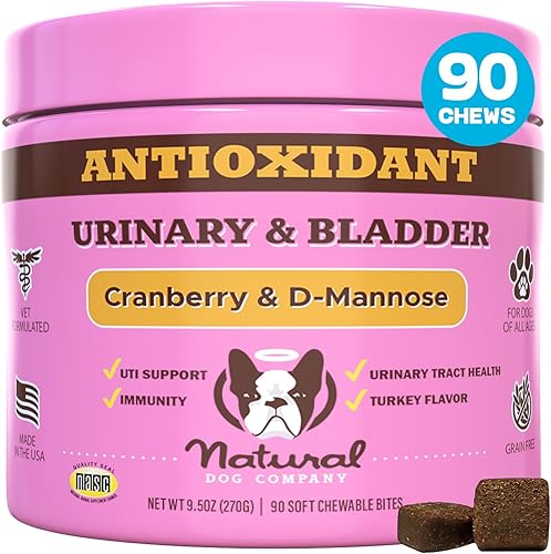 Natural Dog Company Suplemento de arándano para perros, soporte urinario y de vejiga para perros, D-manosa para perros promueve la salud de la