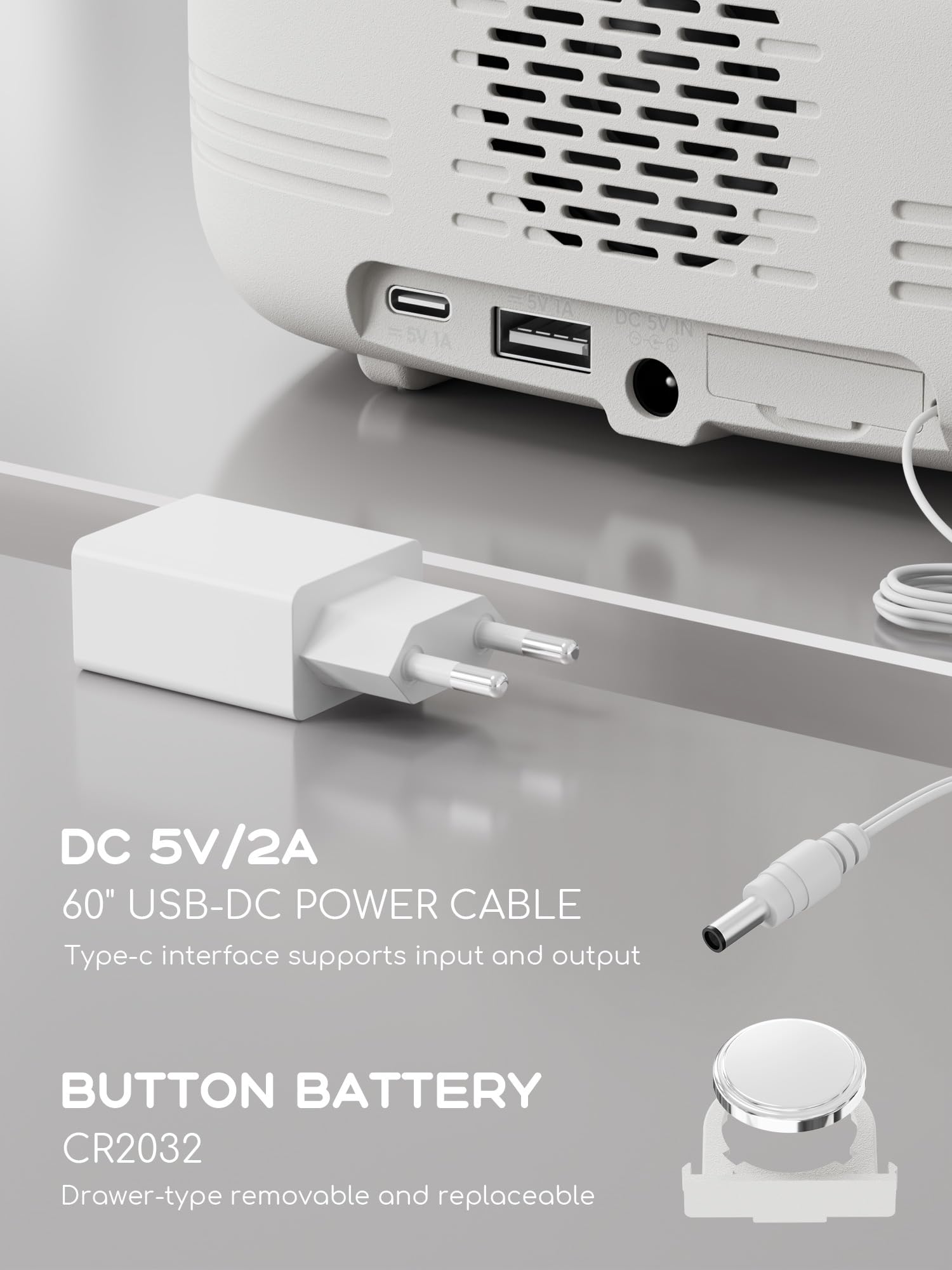 ROCAM Radiosveglia digitale camera da letto con luce notturna calda e Bluetooth, sveglia digitale con luminosità regolabile, snooze, radio FM, sleep timer, porta di ricarica USB A e tipo C