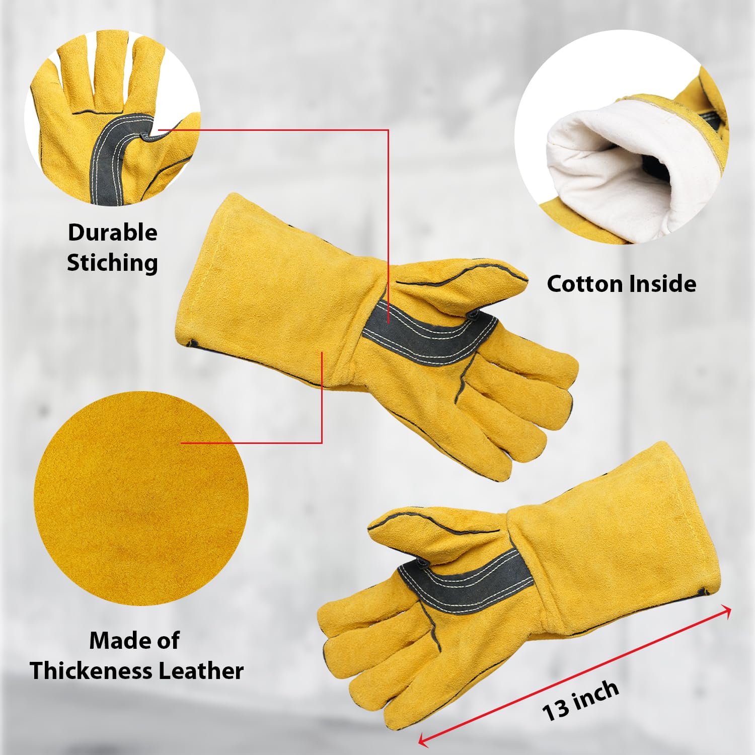 YOUYA Extreme Heat & Fire Resistant Gloves Leather With Kevlar Stitching,Perfect For Fireplace, Stove, Oven, Grill, Welding, BBQ, Mig, Pot Holder