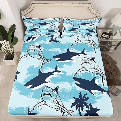 Miniatura 17 de Sábana bajera ajustable de olas oceánicas, tamaño Queen, estilo retro, brújula, velero, juego de ropa de cama náutica para mujeres, hombres y niños,