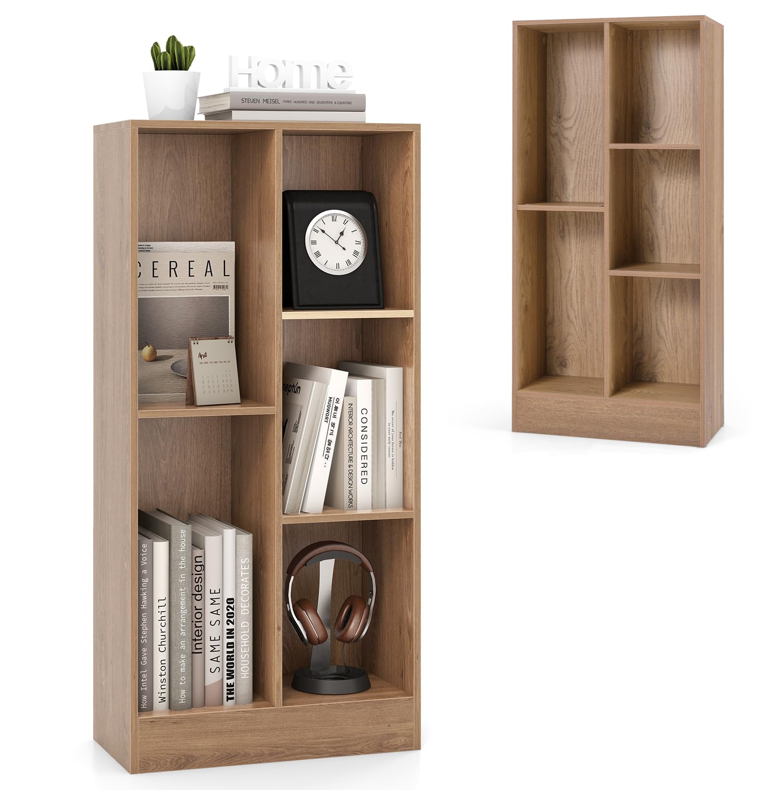 KOMFOTTEU Libreria aperta a 3 livelli con 5 scomparti (naturale)