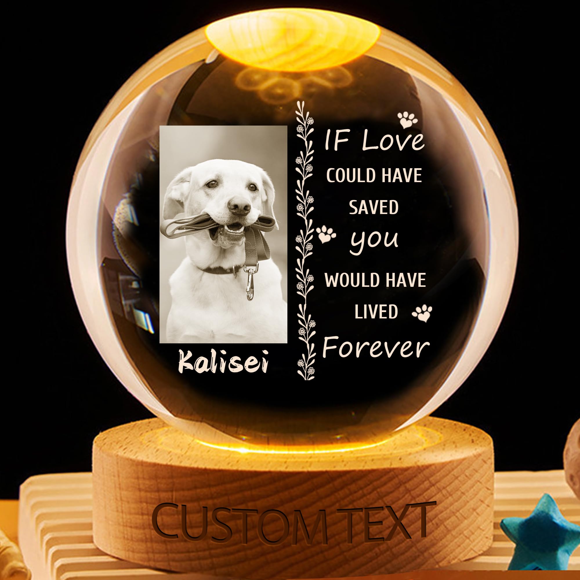 KKIIOEXX Personalized Pet Photo Crystal Globe Lamp,Custom Dog Cat Photo Crystal Ball Night Light Memorial Keepsake,Remembrance Memorial Sympathy Gift for Loss of Dog Cat