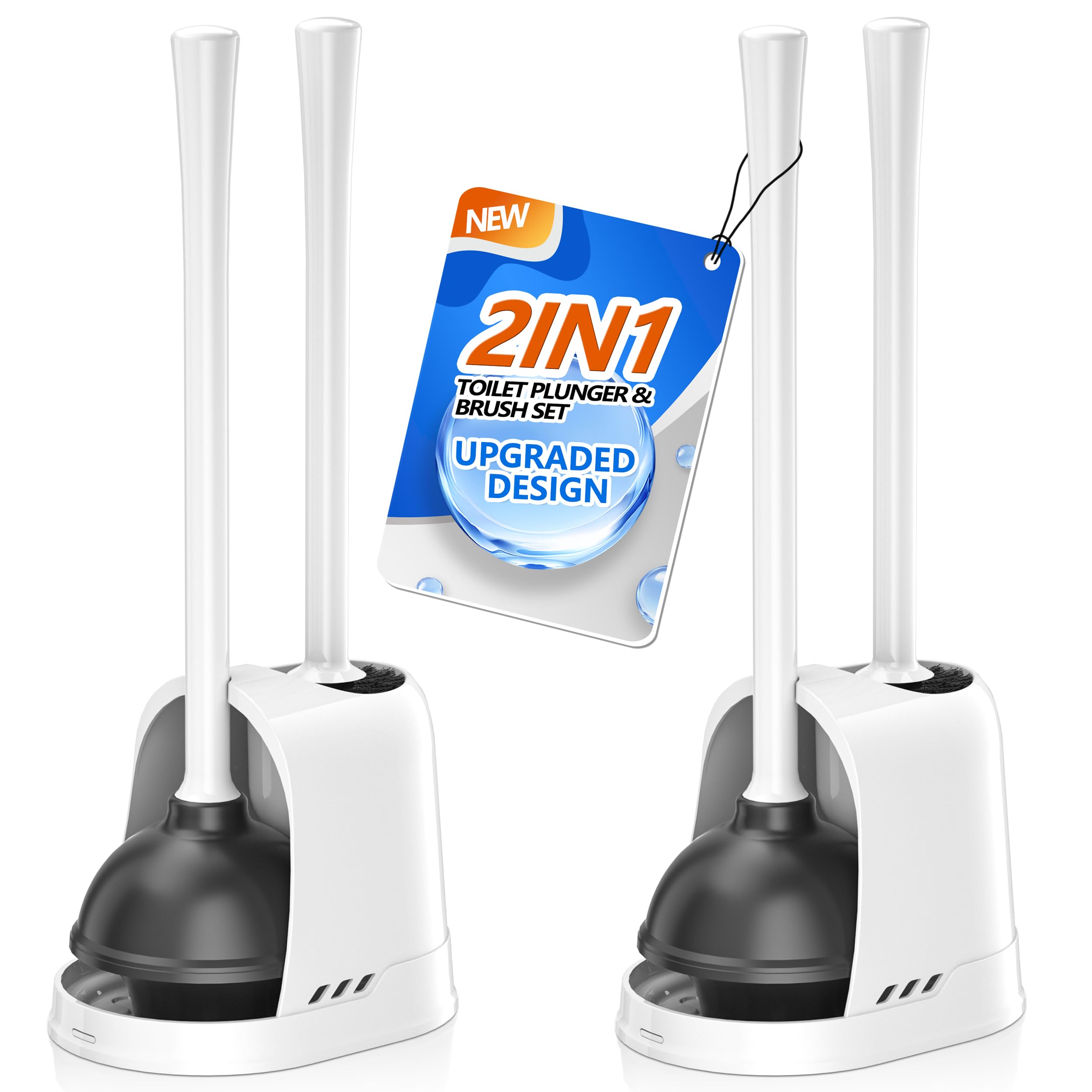 Set 2 Pezzi Sturalavandino E Scopino WC Con Supporto Ventilato, Nero, Con Ventosa 14,5 Cm Adattabile A Water E Lavandini