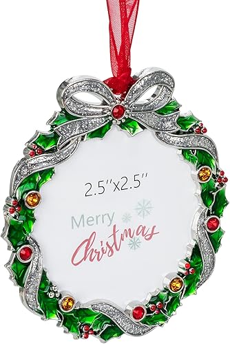 Miniatura 2 de Adorno para árbol de Navidad, marco de fotos de metal, colgante de 2.5 pulgadas, marco de fotos decorativo para mascotas, primera Navidad, familia,