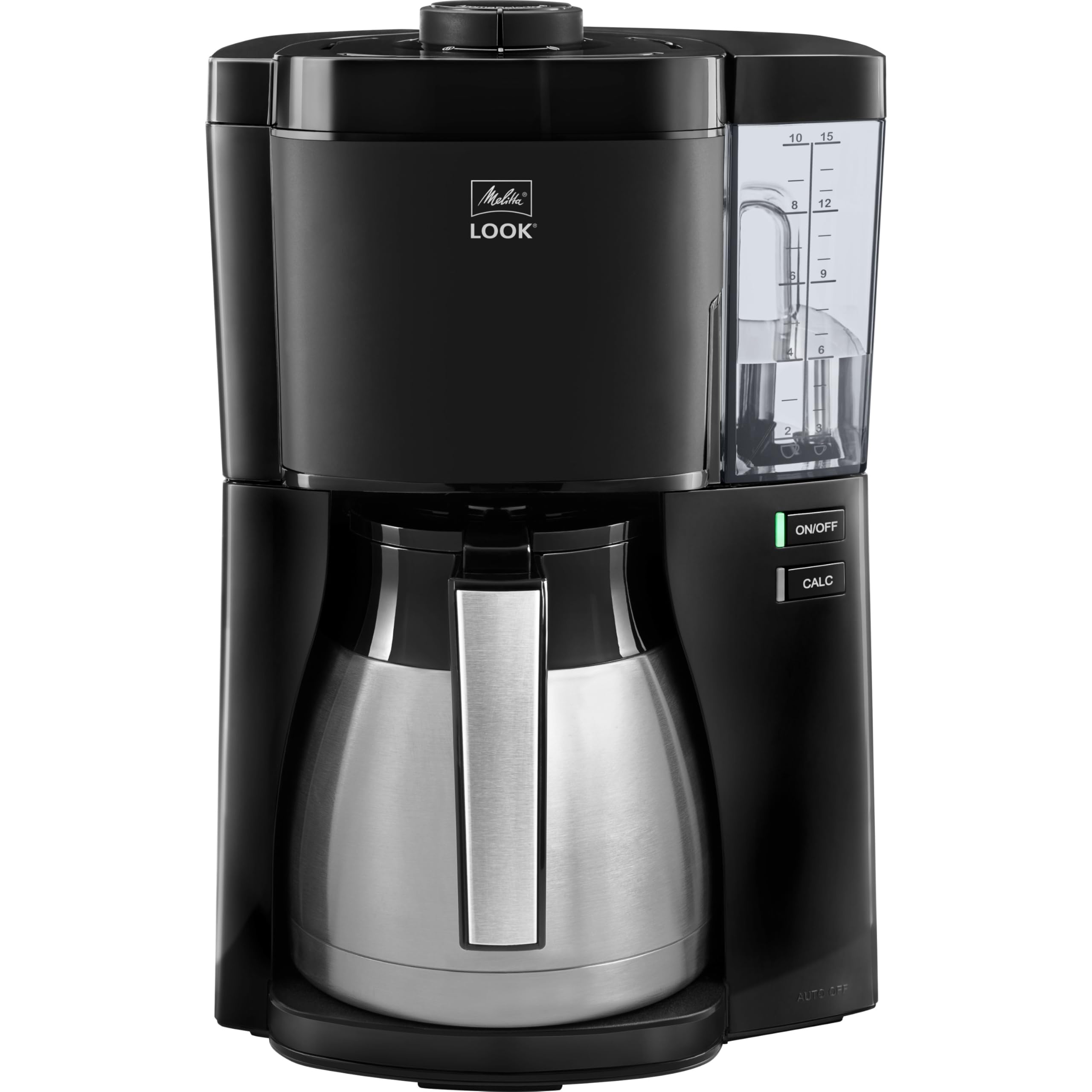 Melitta, Cafetière Filtre LOOK V Therm 1,25L Noir/Acier, Fonction AromaSelector, Fonction Minuteur, Porte-filtres 1x4, 10 Tasses, Verseuse Isotherme,1025-12,1080W
