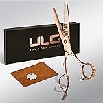 ULG Professional Seamless Hair Thinning Scissors Luxury 18K Rose Gold Coated 6.5 Barber Scissors 440C Japanese Stainless Steel Hand-Honed Convex Blades Offset Handles Tension Adjustable, Right-Handed