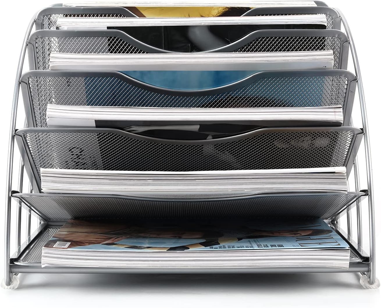 EasyPAG Fan-Shaped 6 Compartment Desktop Mesh in Tray Office Desk Tidy A4 File Holder Mail Sorter Paper Organiser Magazine Storage Shelf Filing Rack,White - Image 5
