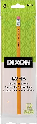 Dixon No.2 2 lápices amarillos, con revestimiento de madera, núcleo negro, #2 HB suaves, 8 unidades (14408)
