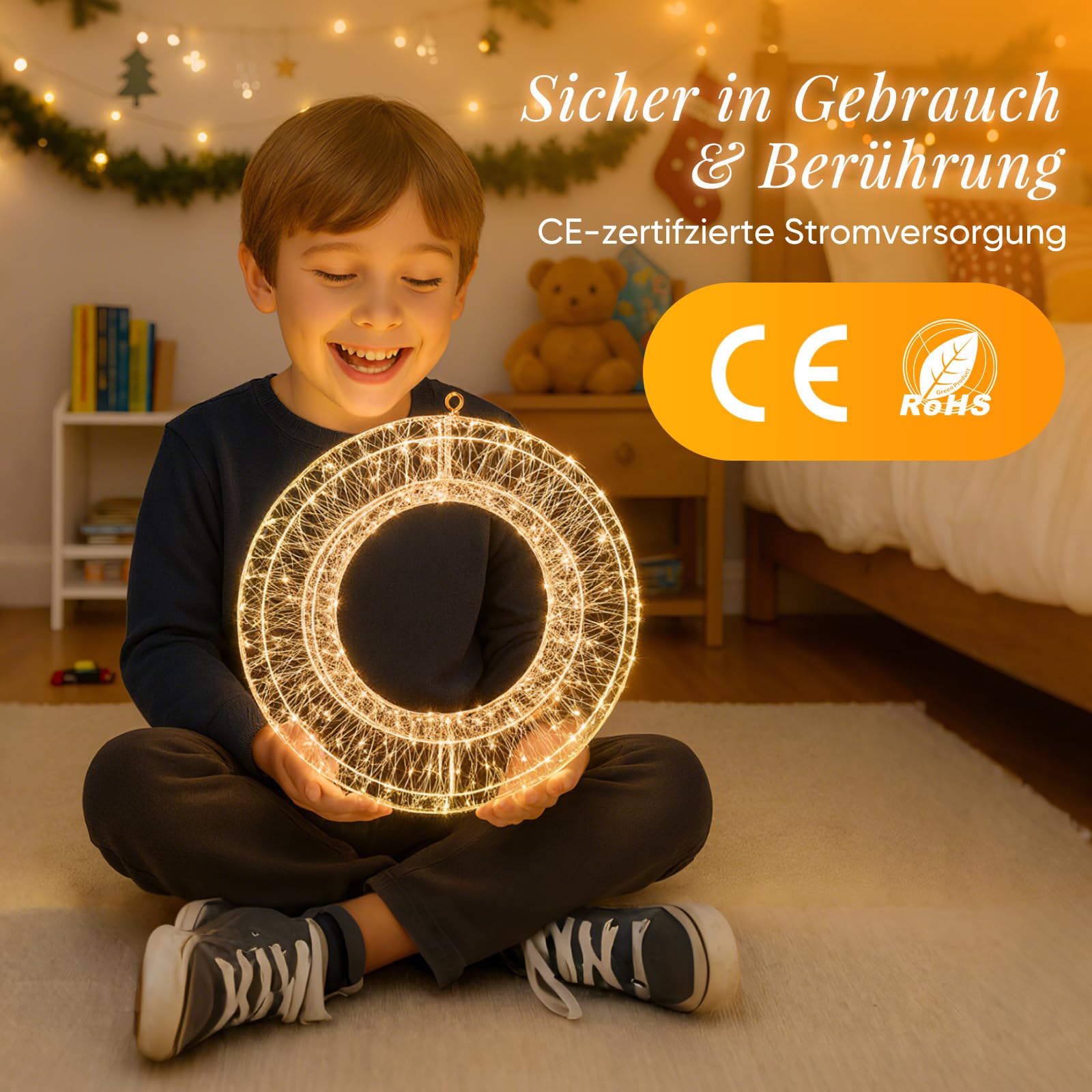 SALCAR Ø45cm LED Lichtkranz, Weihnachtsdeko Fenster Lichterkranz mit Stecker, 8 Modi, Timer und Memory, Hängekranz Drahtkranz Wandkranz Lichterkreis für Innen und Außen, Warmweiß