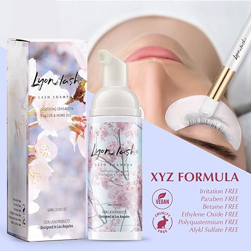 Miniatura 2 de Lyon Lash Champú para extensiones de pestañas, fórmula suave, sin parabenos, kit de limpiador de espuma sin aceite  Quita el maquillaje de ojos  Uso
