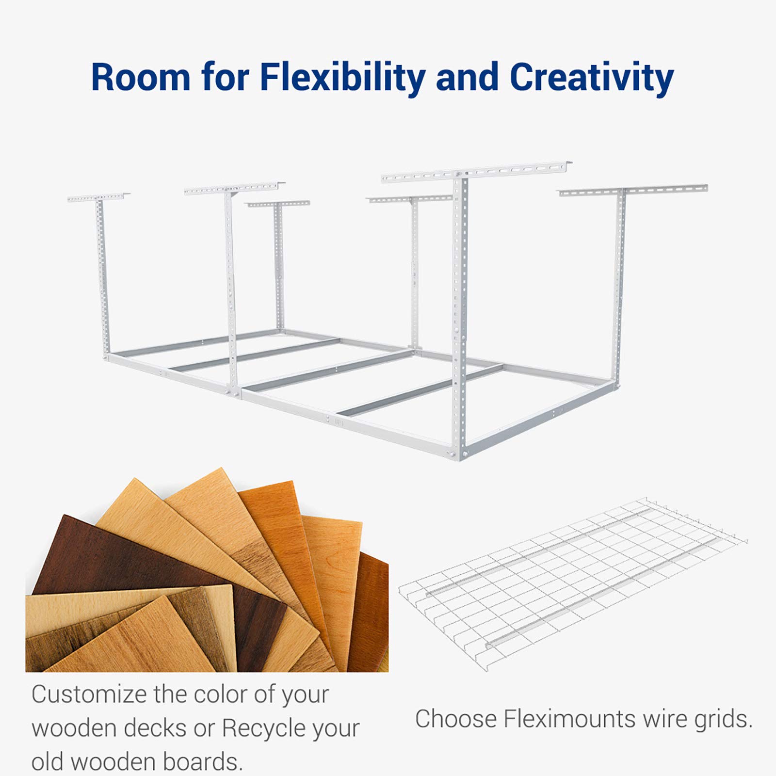 FLEXIMOUNTS 4x8 Overhead Garage Storage Rack without Decking Adjustable