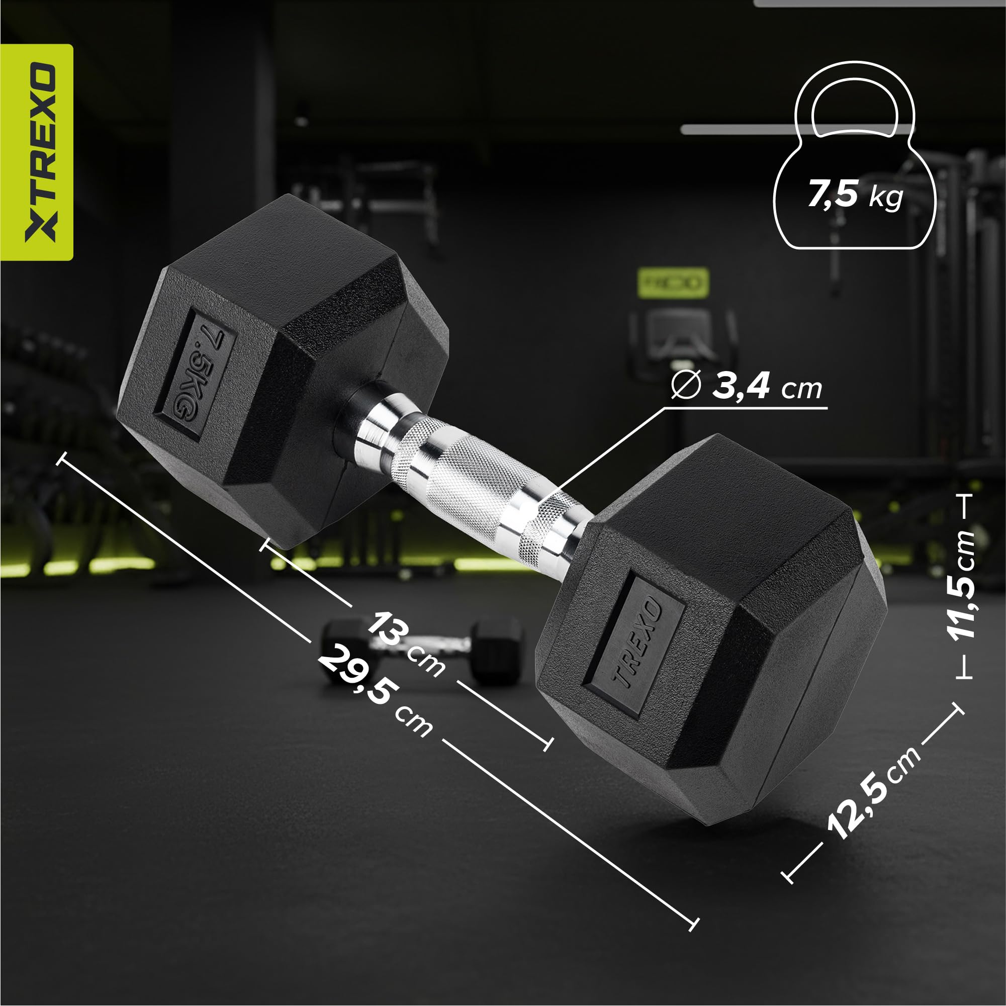 TREXO Hantle 2,5 kg – 35 kg, sześciokątne, wytrzymałe, gumowane żeliwo, do treningu siłowego w domu, z ergonomicznym uchwytem, stabilne i wszechstronne