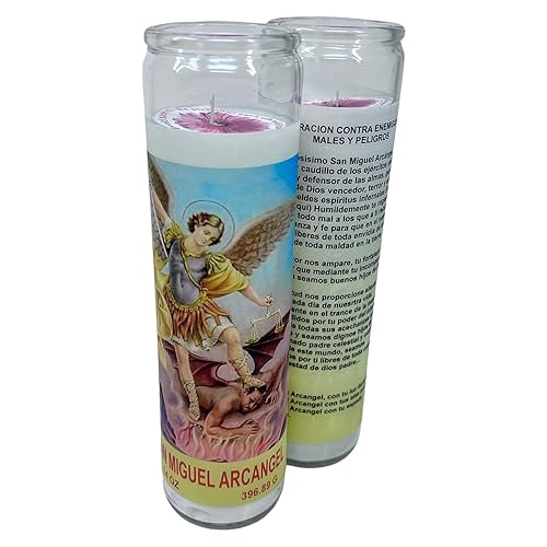 Miniatura 6 de San Miguel Arcangel 14 oz vaso grande una pieza prayer candle one piece 14 oz tall glass oración al reverso en español Blanca sin aroma