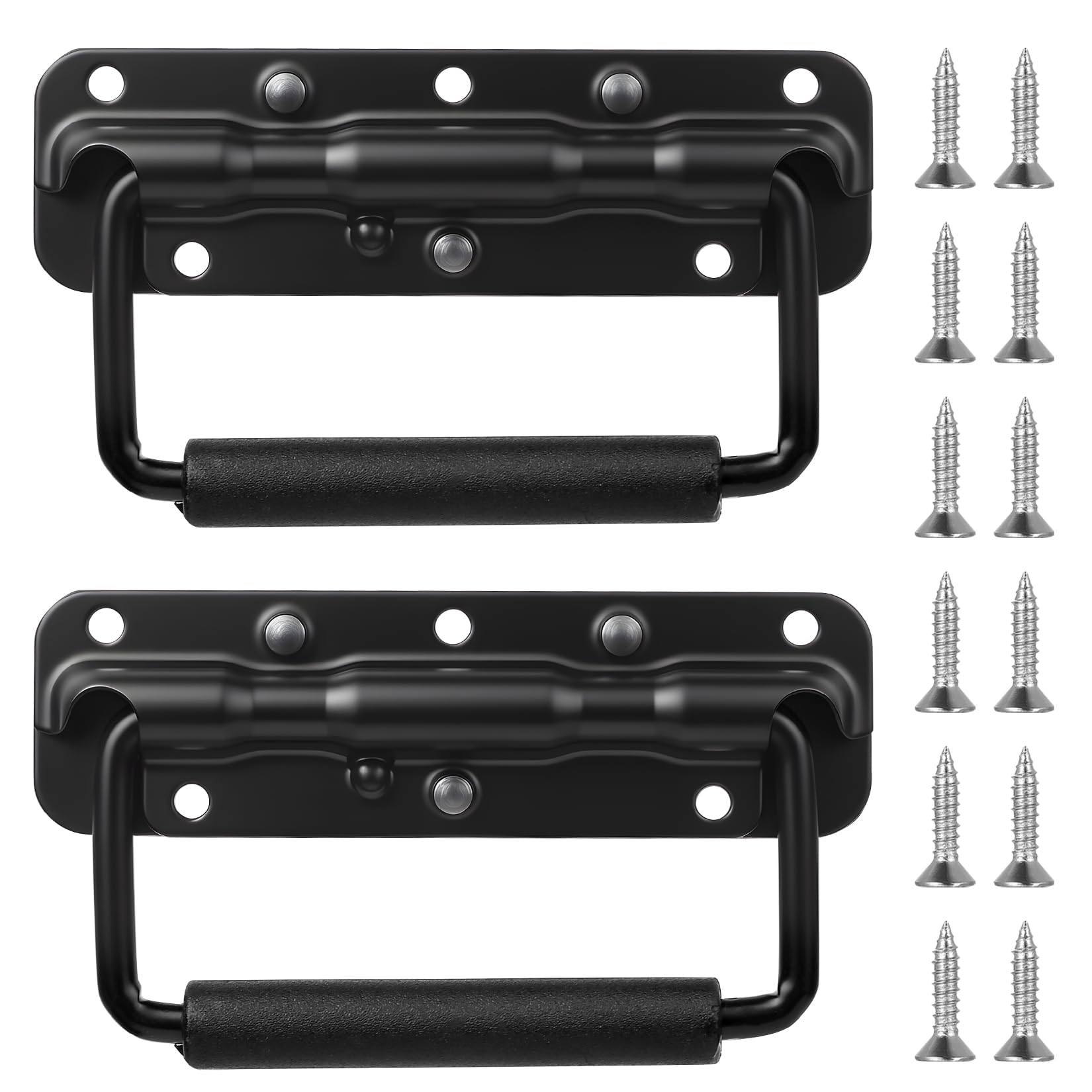 SANDUNKEJI 2 Pcs Folding Metal Chest Handles, 140mm Spring Box Handles, Pull Ring Handle Replacement for Flight Case Toolbox Storage Boxes Luggage Hardware Replacement Handle