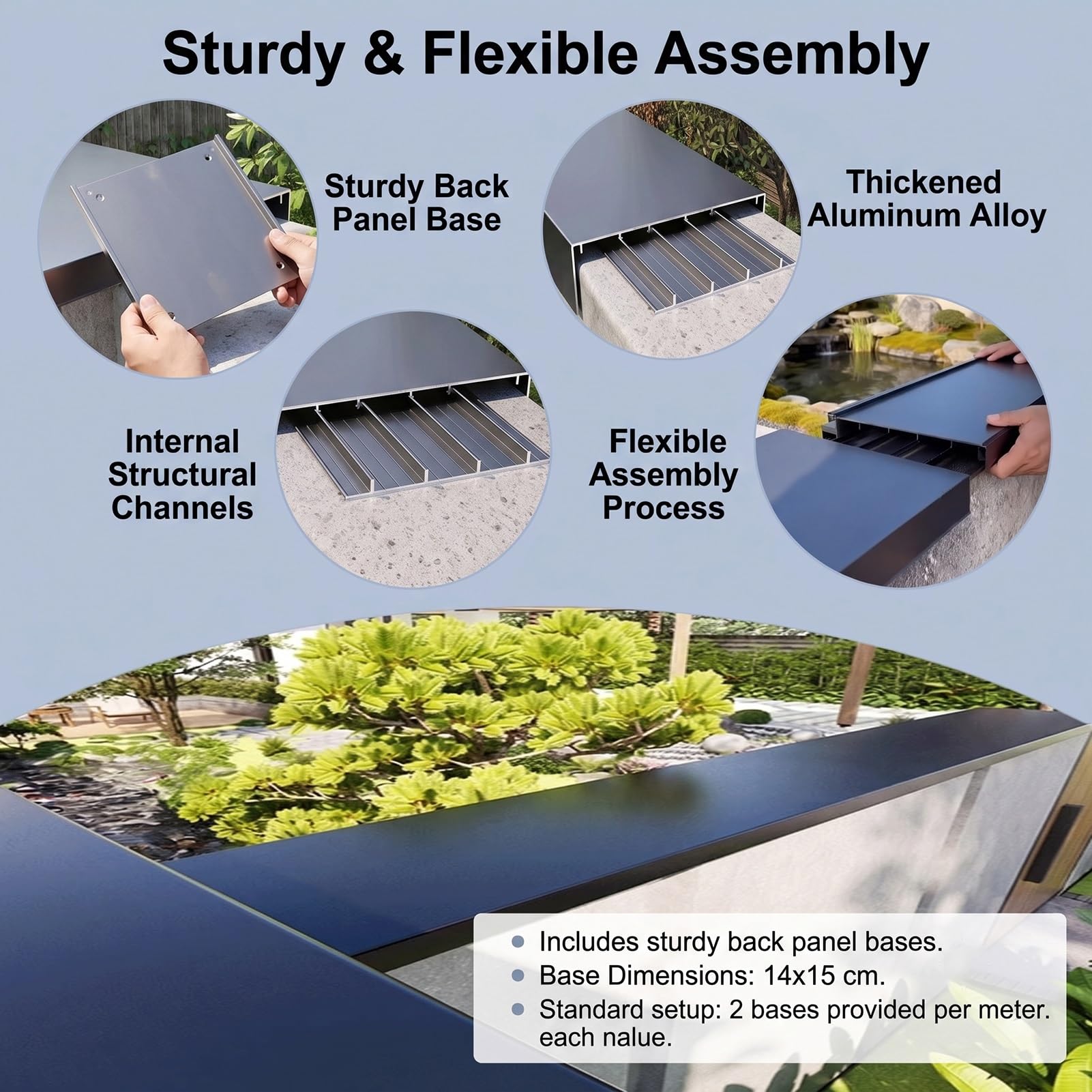 Cubremuros De Aluminio Con Canal LED | Grosor 0,2cm, para Ancho de 13-30,5cm, Albardilla para Parapeto con Vierteaguas y Base