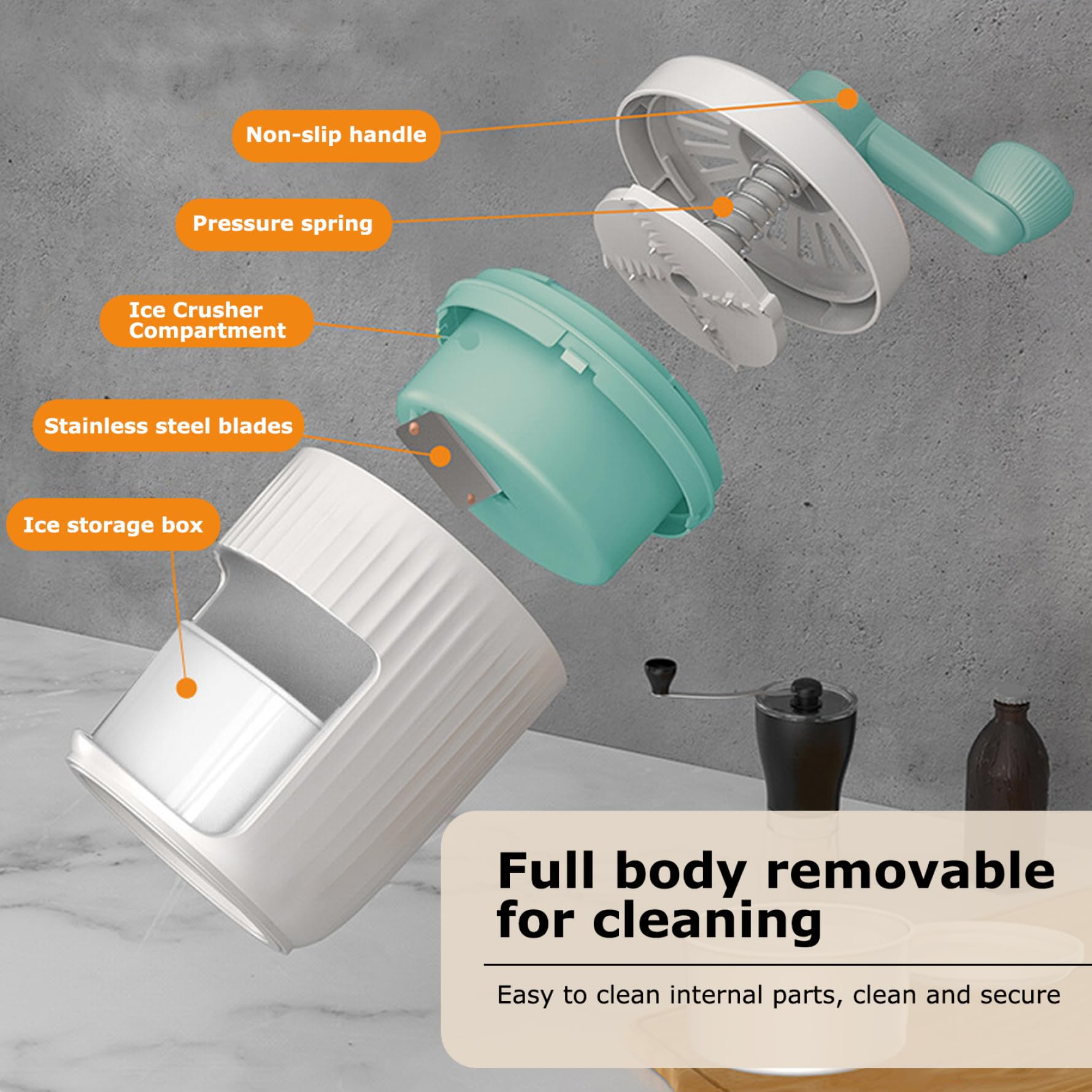 Máquina de Hielo raspado, trituradora de Hielo Manual Máquina de Afeitar de sin BPA, portátil para Hacer triturado Manivela para Hacer Conos de Nieve con Bandeja, Verde
