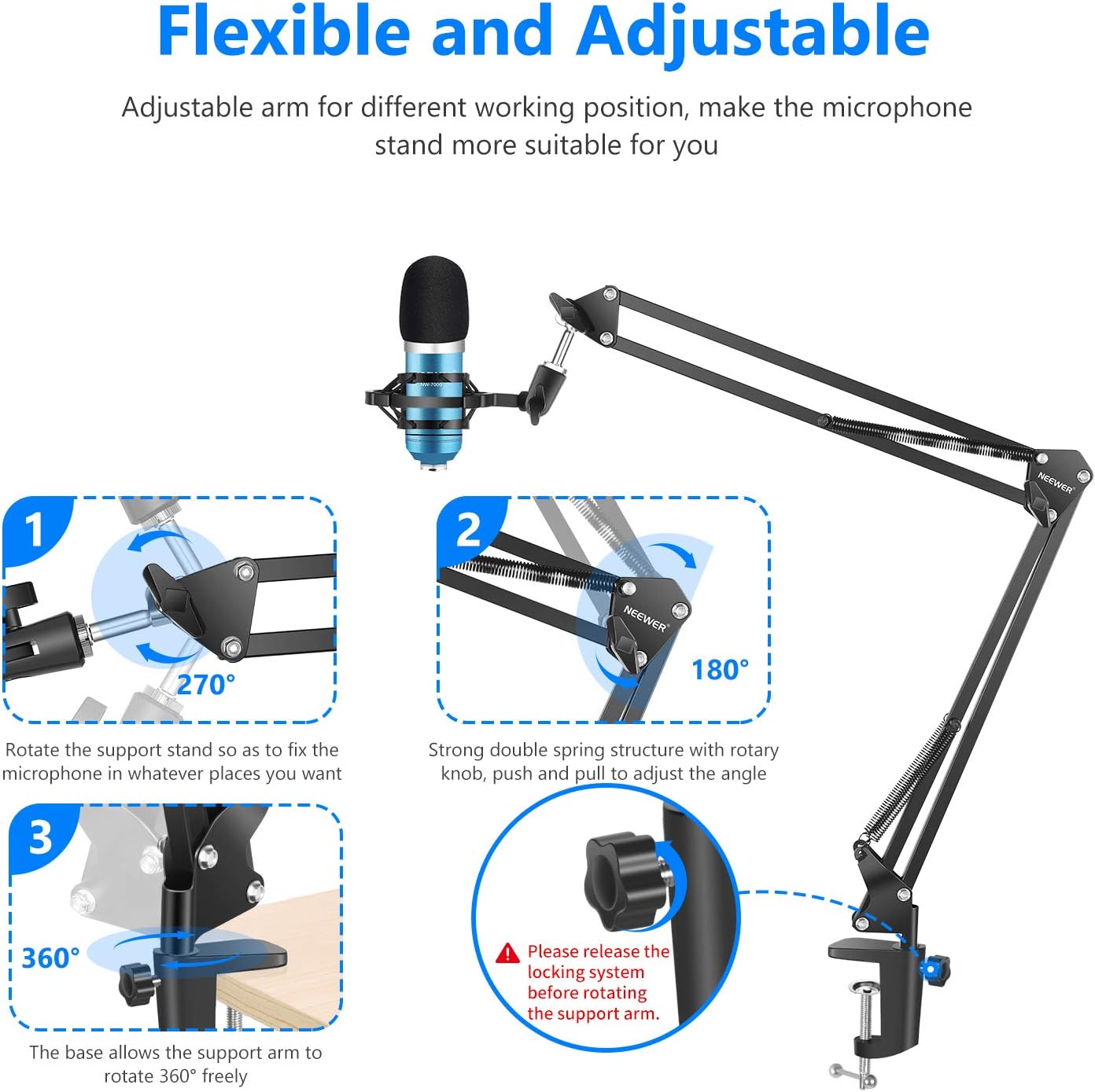 Best Seller Neewer USB Microphone with Suspension Scissor Arm Stand, Shock Mount, Monitor Headphone, Pop Filter, USB Cable and Table Mounting Clamp Kit for Sound Recording for Windows and Mac (Blue/Silver)